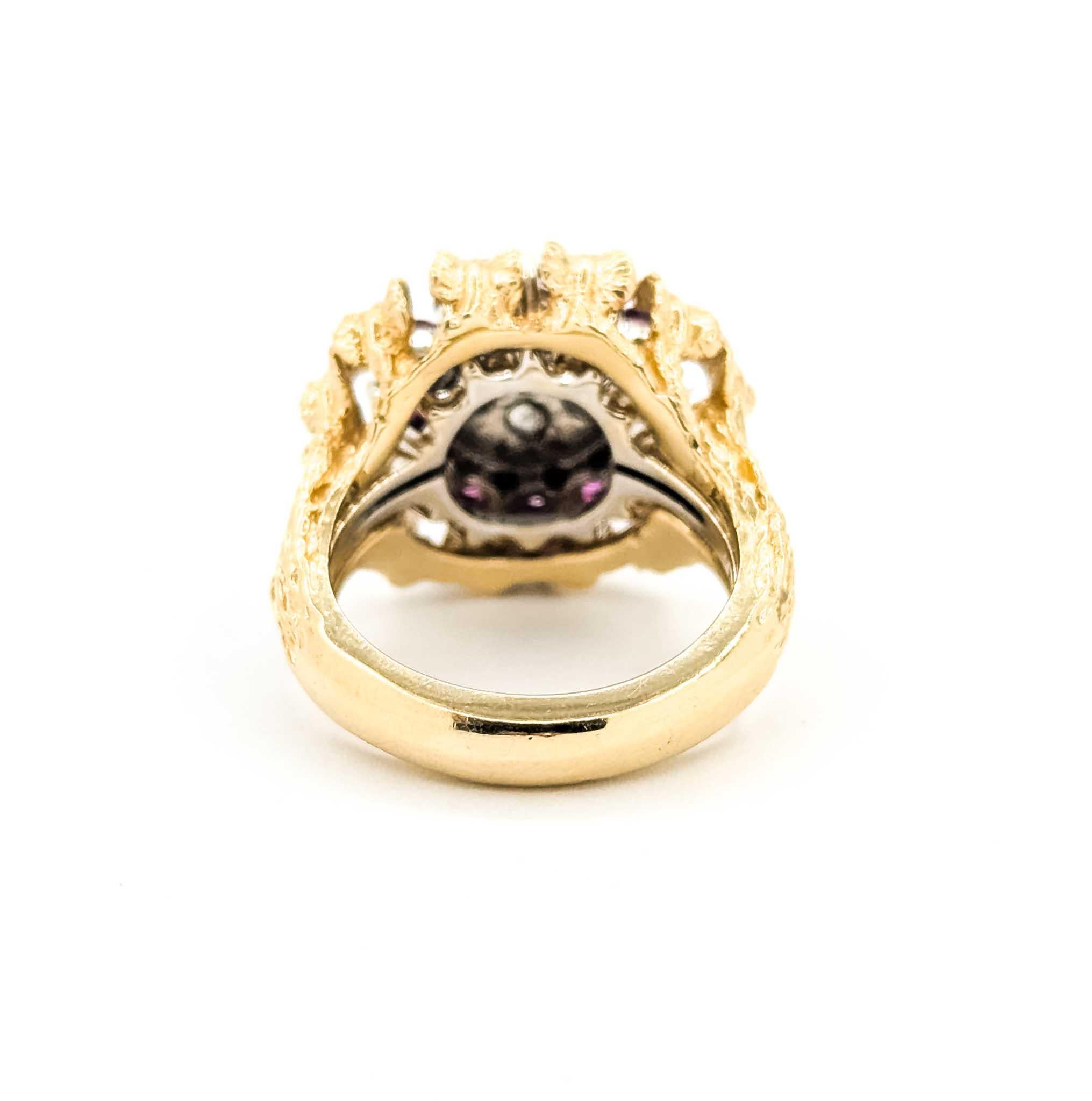 Rubin- und Diamantring aus der Mitte des Jahrhunderts aus 14k Weißgold im Angebot 2