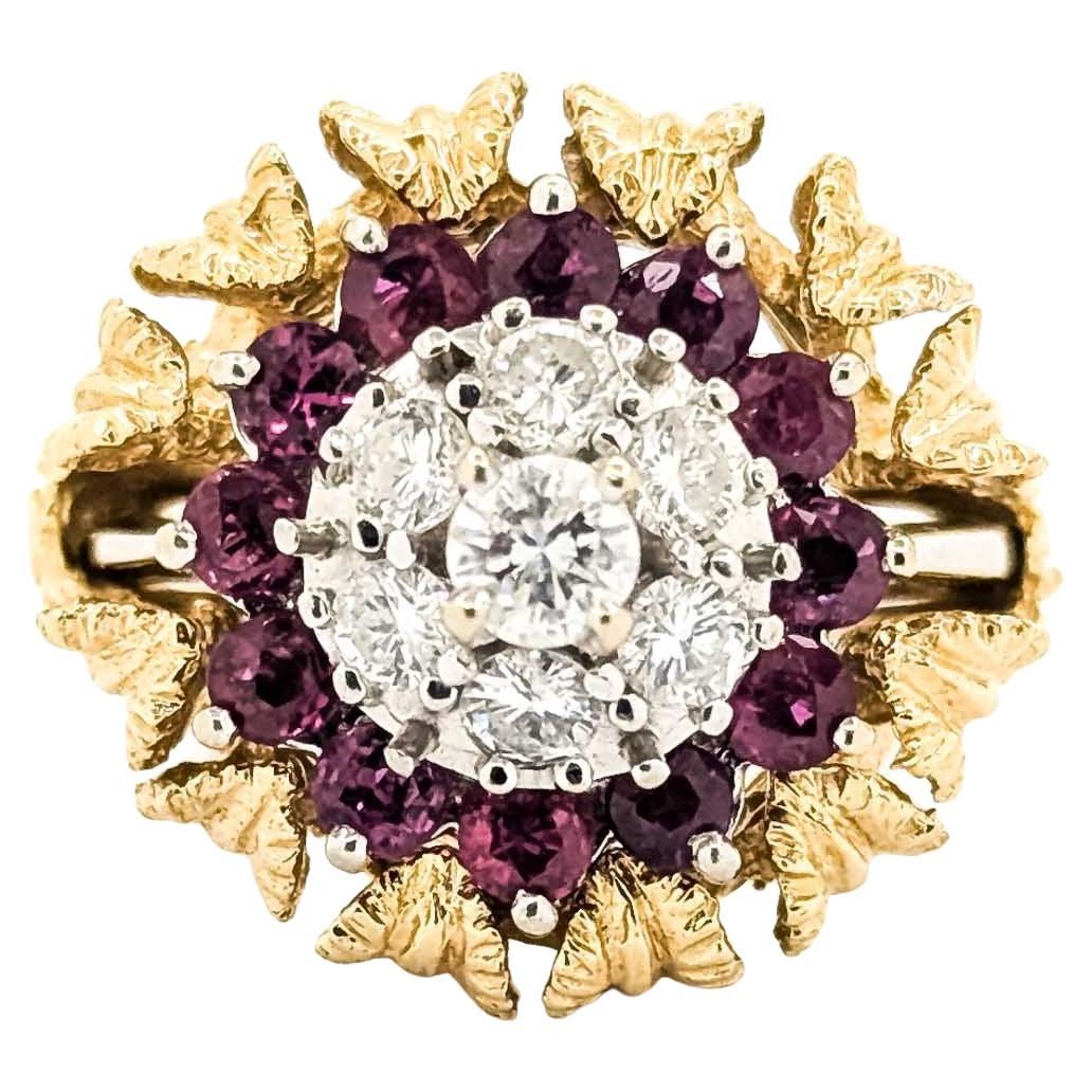 Rubin- und Diamantring aus der Mitte des Jahrhunderts aus 14k Weißgold