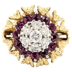 Ruby and Diamond Mid-Century 14k White Gold Ring
