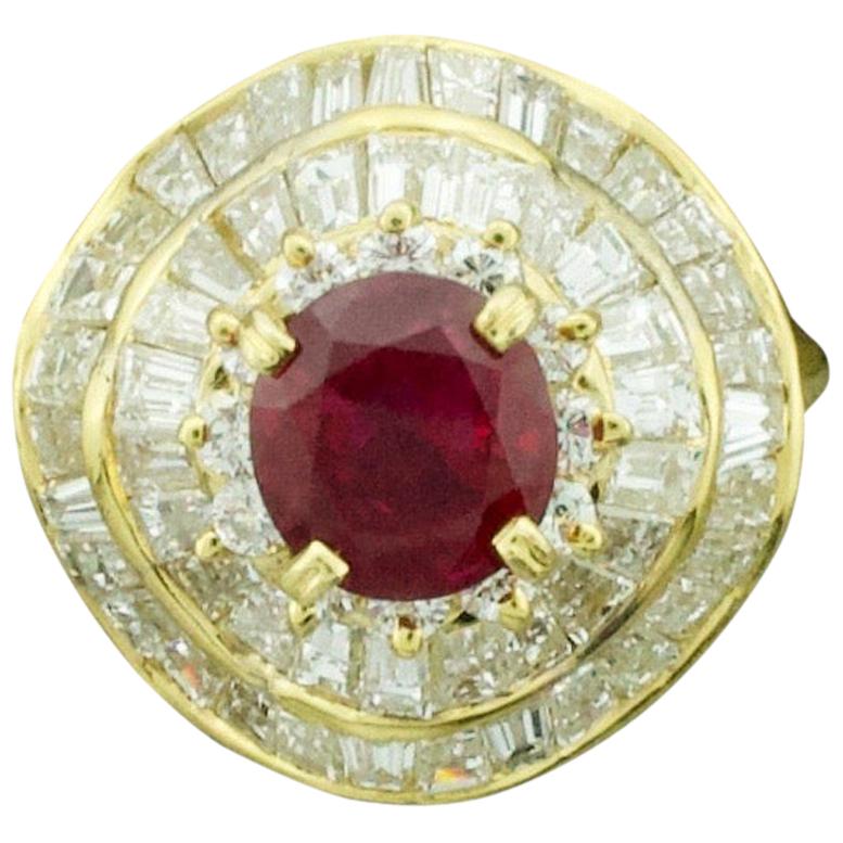 Ruby and Diamond Modern Pretty Ballerina Ring in 18 Karat For Sale