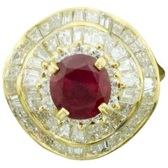 Vintage Ruby and Diamond Modern Pretty Ballerina Ring in 18 Karat