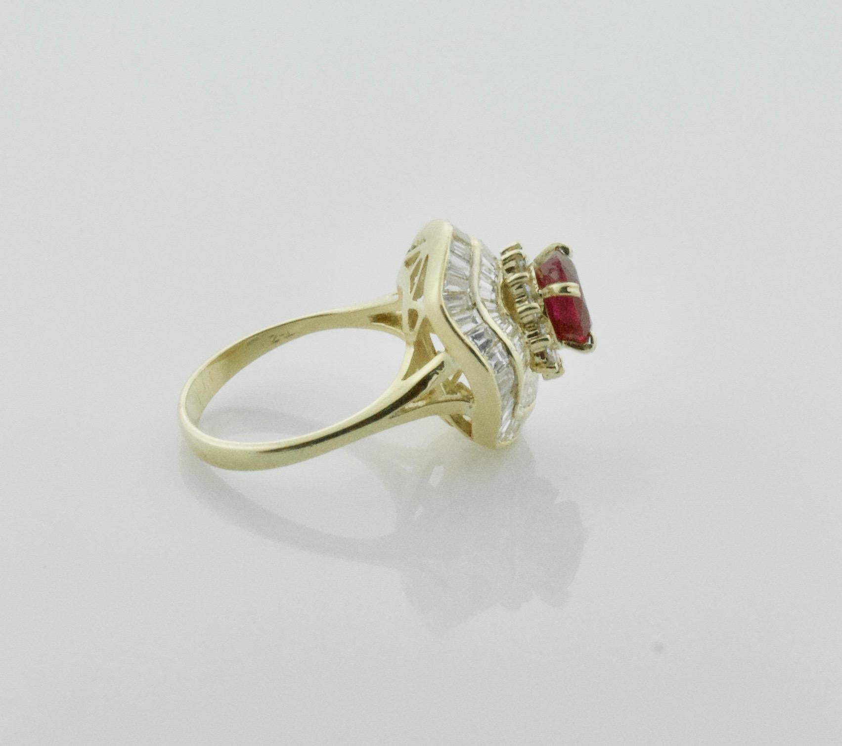 Round Cut Ruby and Diamond Modern Pretty Ballerina Ring in 18 Karat For Sale
