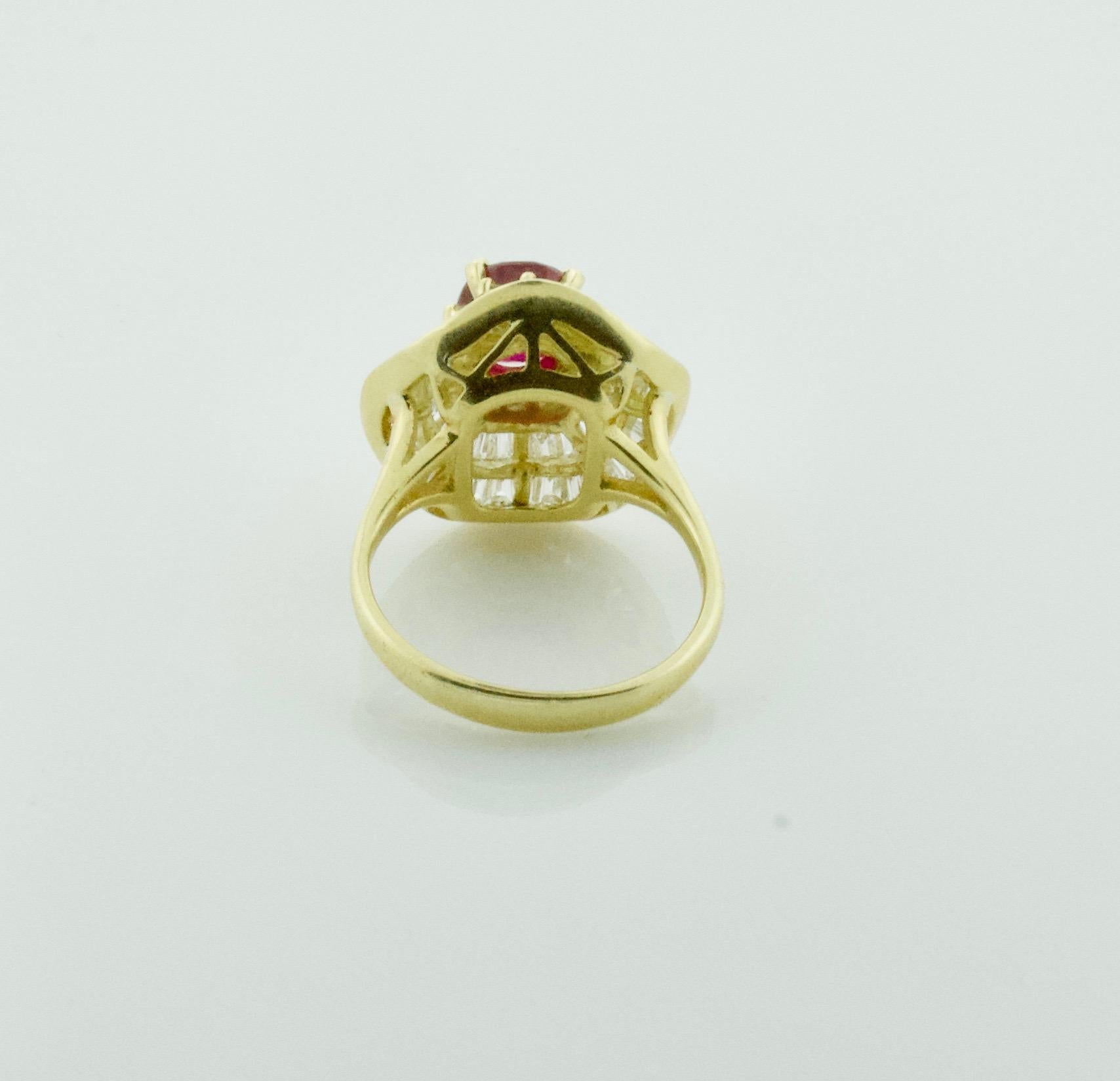 Ruby and Diamond Modern Pretty Ballerina Ring in 18 Karat In New Condition For Sale In Wailea, HI