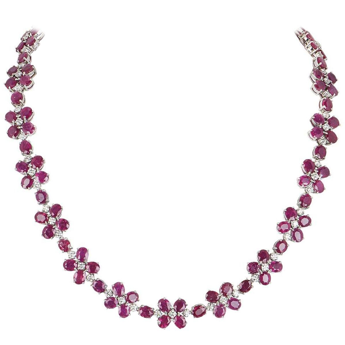 Ruby and Diamond Necklace 76.86 Carat Rubies