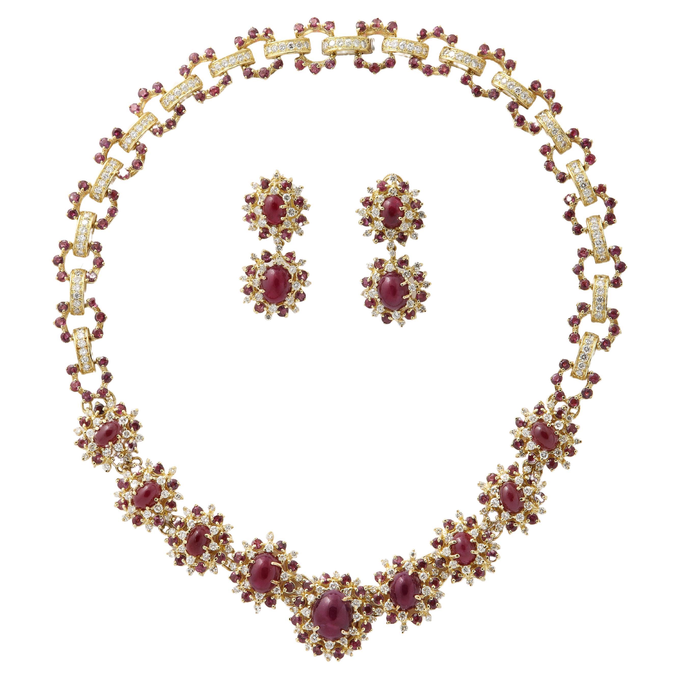 Ruby and Diamond Necklace and Earring Set