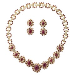 Vintage Ruby and Diamond Necklace and Earring Set