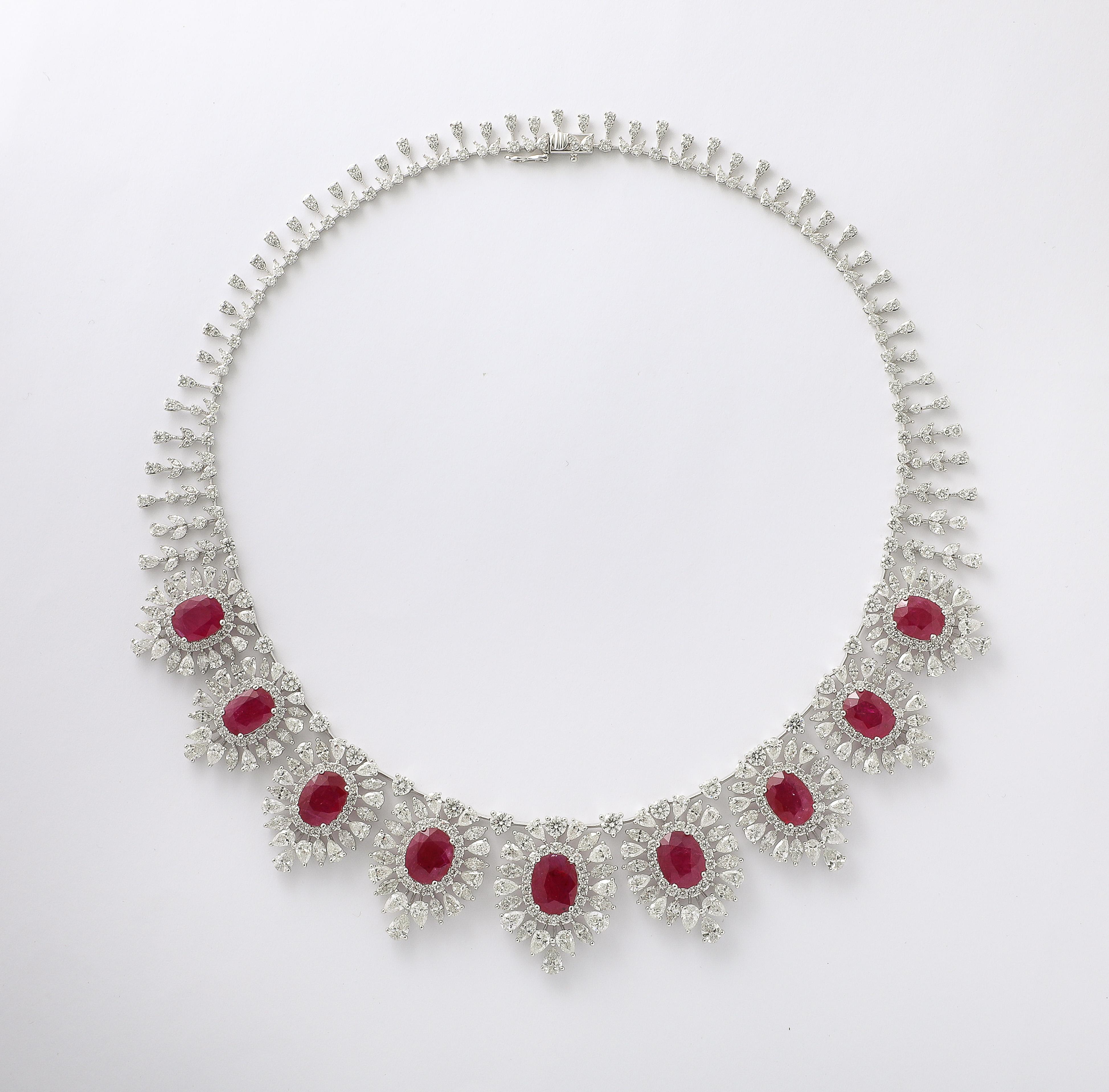Oval Cut Ruby and Diamond Necklace For Sale