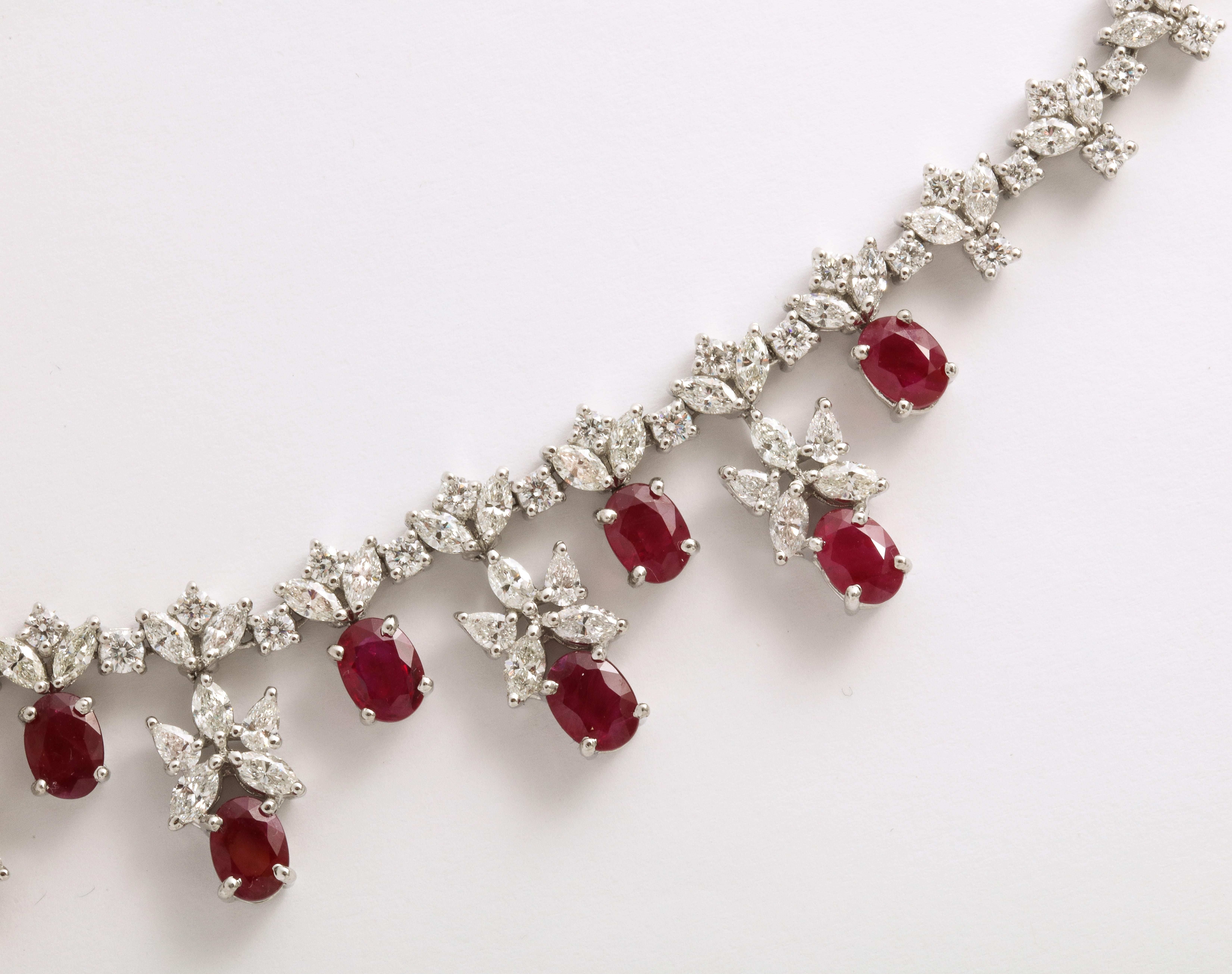 Oval Cut Ruby and Diamond Necklace For Sale