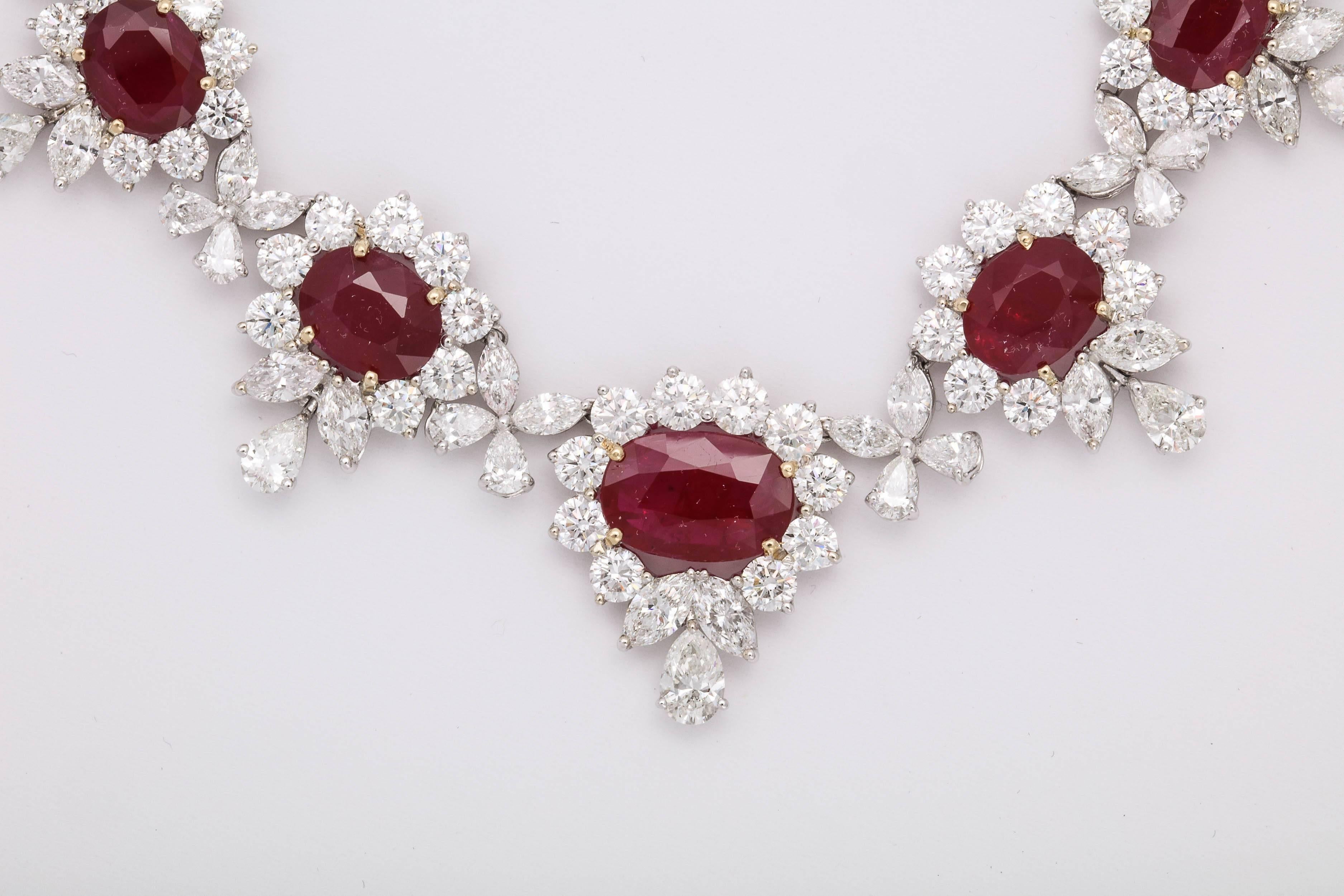 Oval Cut Ruby and Diamond Necklace