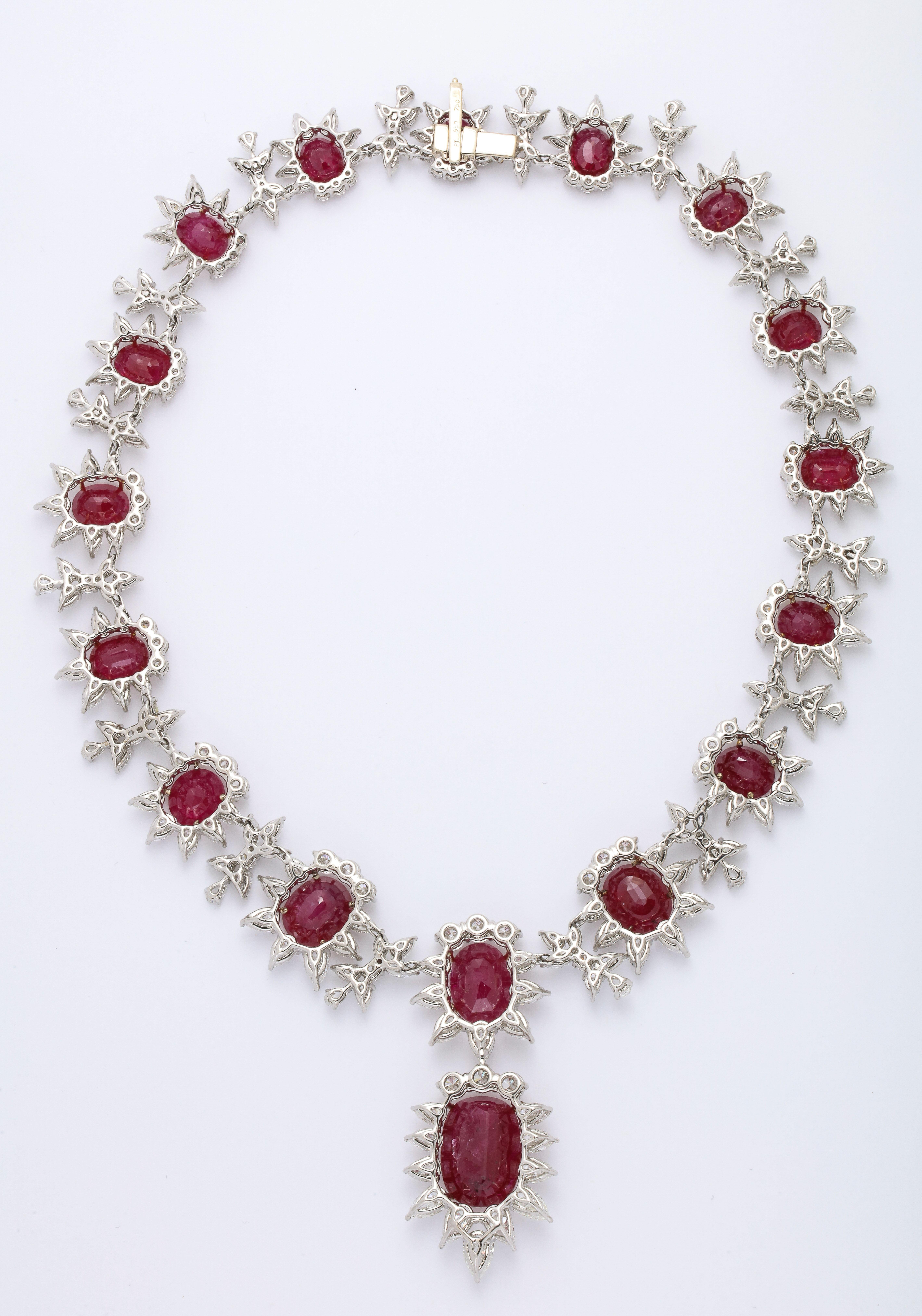 Cushion Cut Ruby and Diamond Necklace For Sale