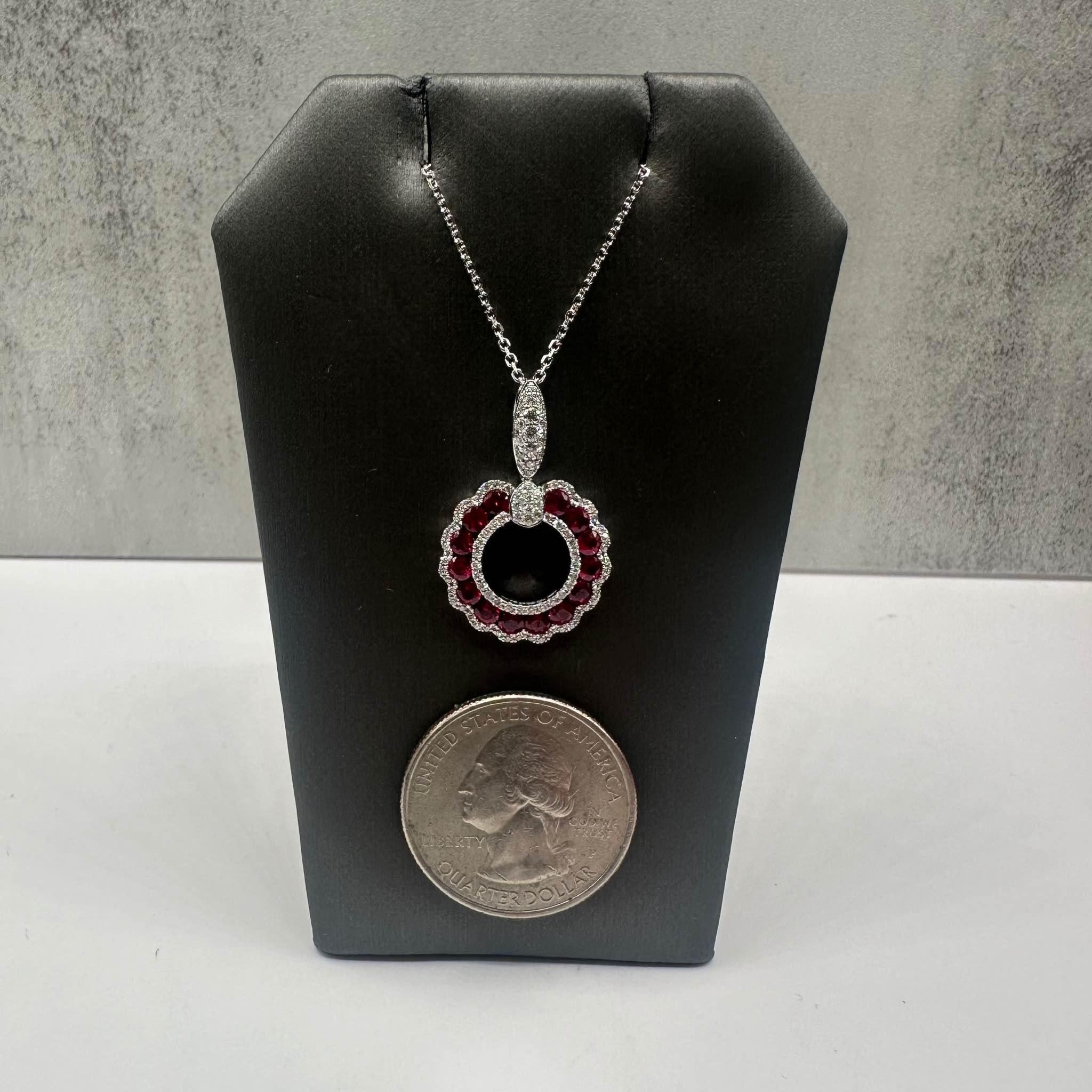 Ruby and Diamond Necklace in 14kt White Gold - 0.25ctw GH VS/SI Diamonds In New Condition For Sale In West Hempstead, NY