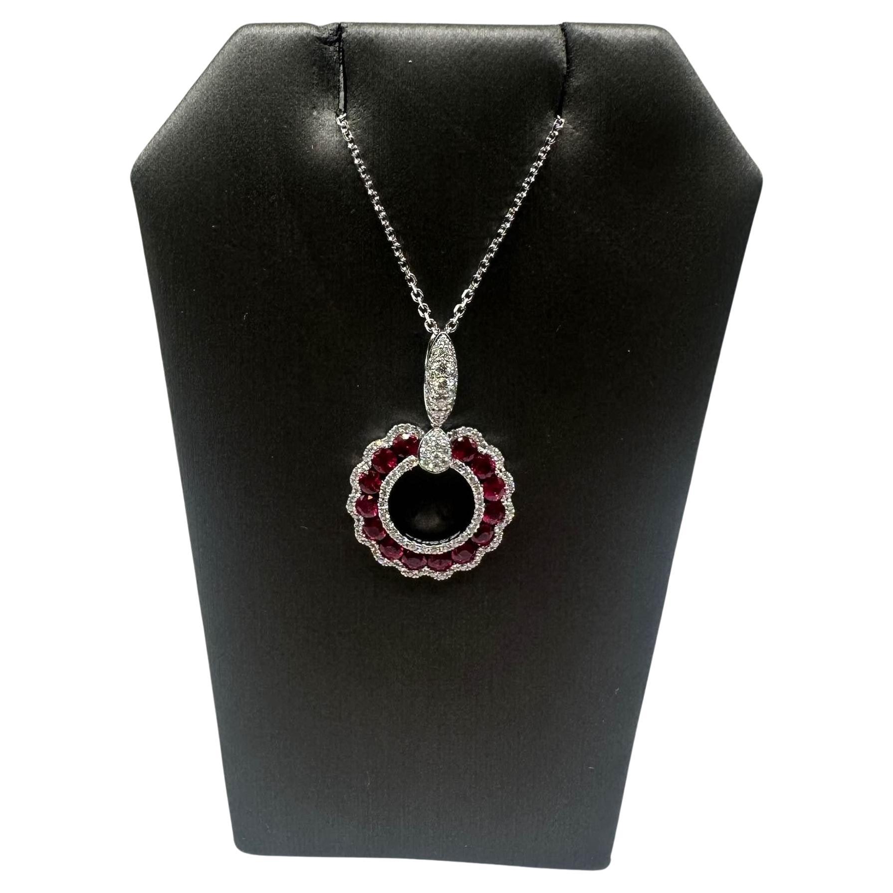 Ruby and Diamond Necklace in 14kt White Gold - 0.25ctw GH VS/SI Diamonds