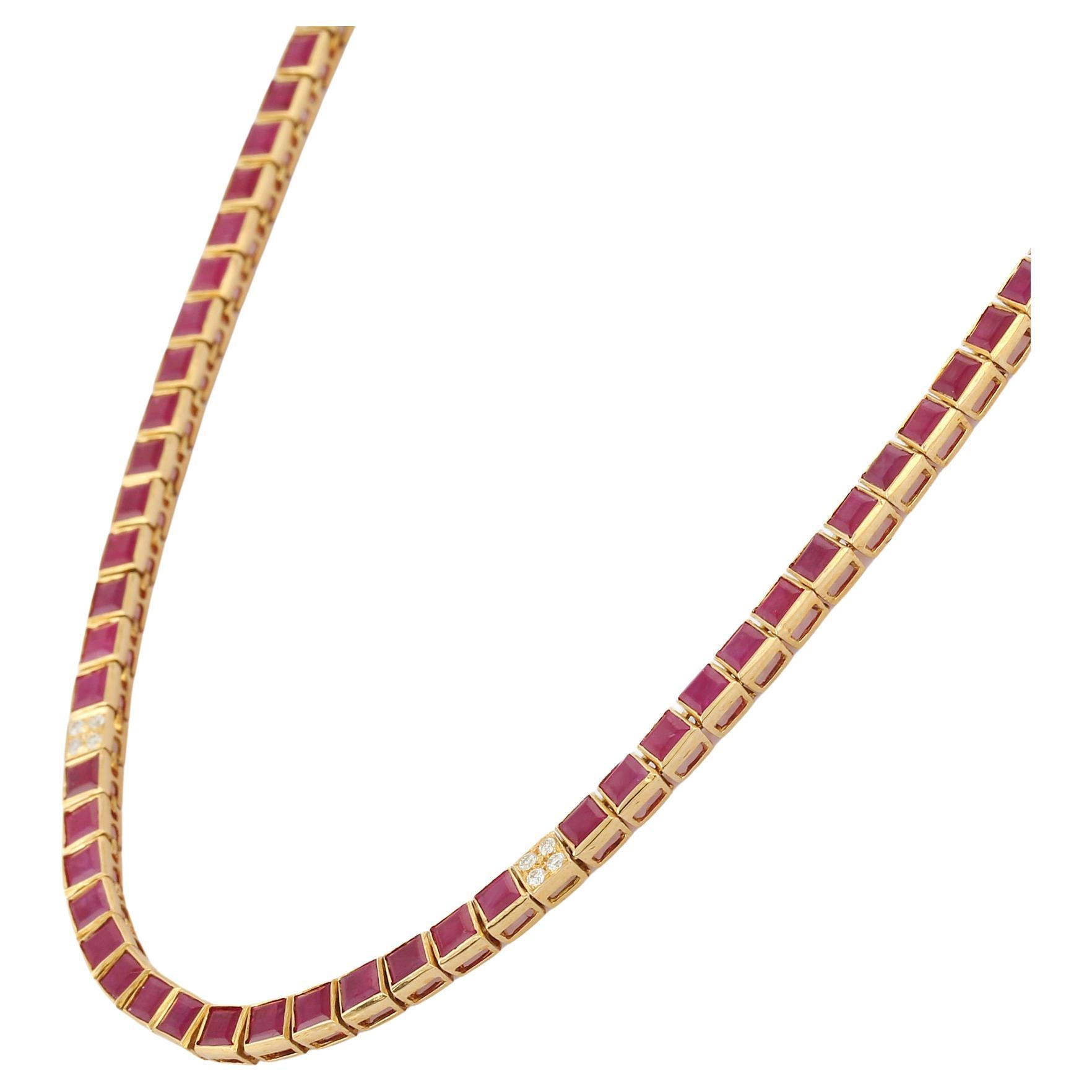 Ruby and Diamond Necklace in 18 Karat Yellow Gold For Sale