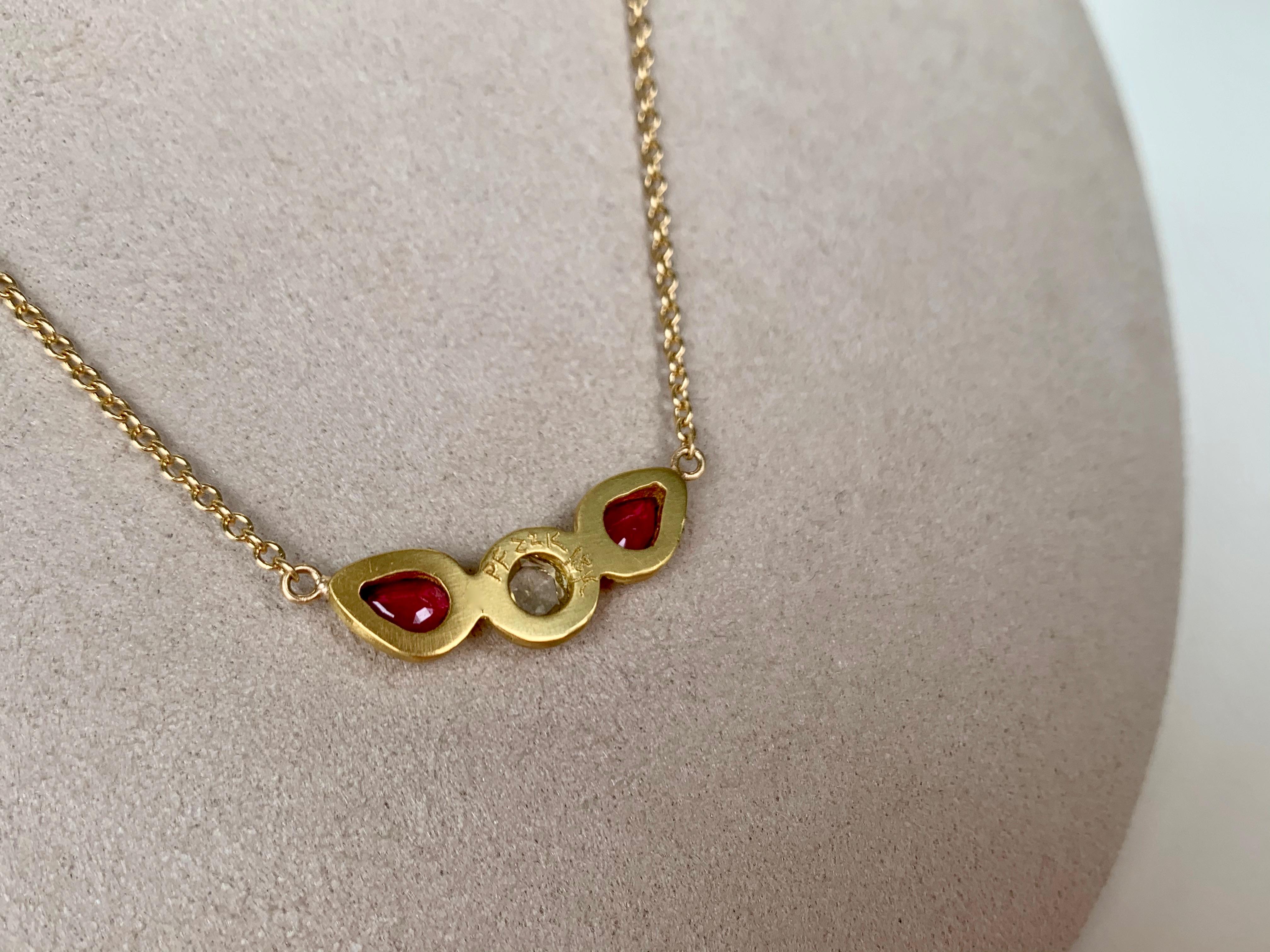 Rose Cut Ruby and Diamond Necklace in 22 Karat and 18 Karat Yelllow Gold For Sale