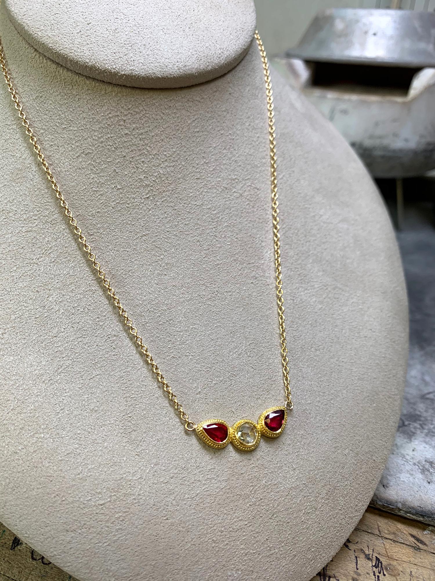 Women's Ruby and Diamond Necklace in 22 Karat and 18 Karat Yelllow Gold For Sale