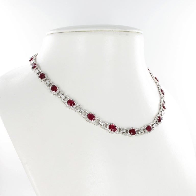 Contemporary Ruby and Diamond Necklace in Platinum 950 For Sale