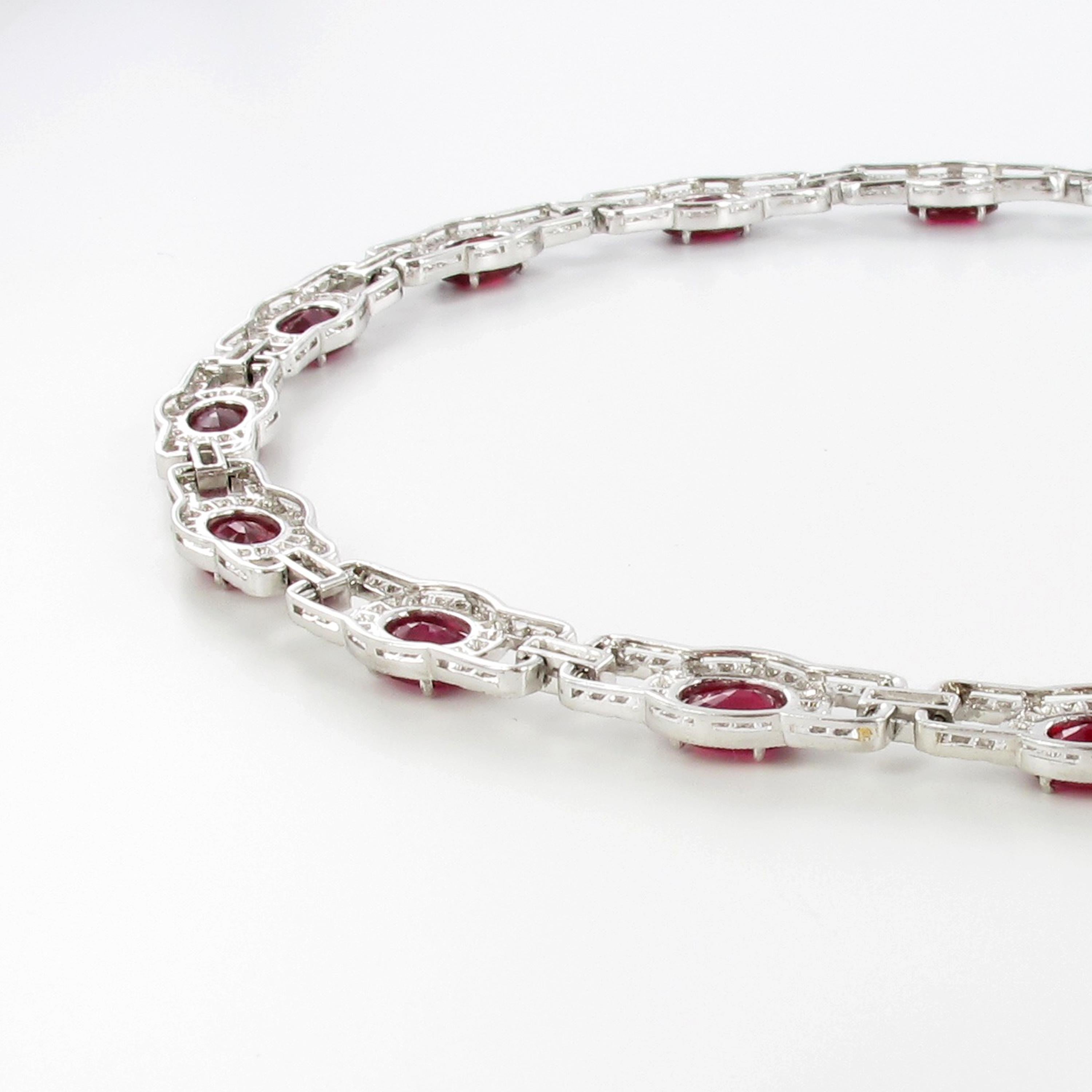 Contemporary Ruby and Diamond Necklace in Platinum 950 For Sale