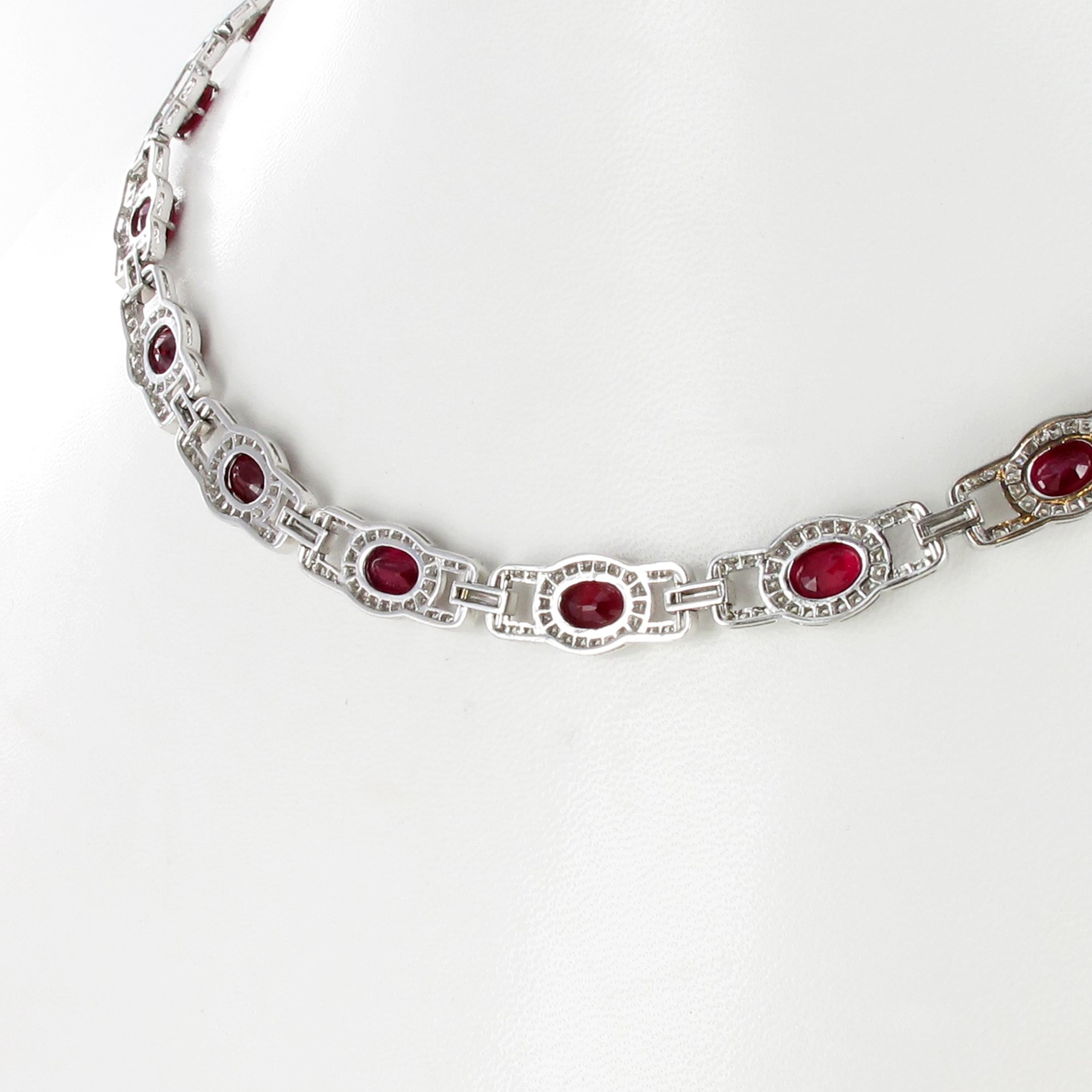 Oval Cut Ruby and Diamond Necklace in Platinum 950 For Sale
