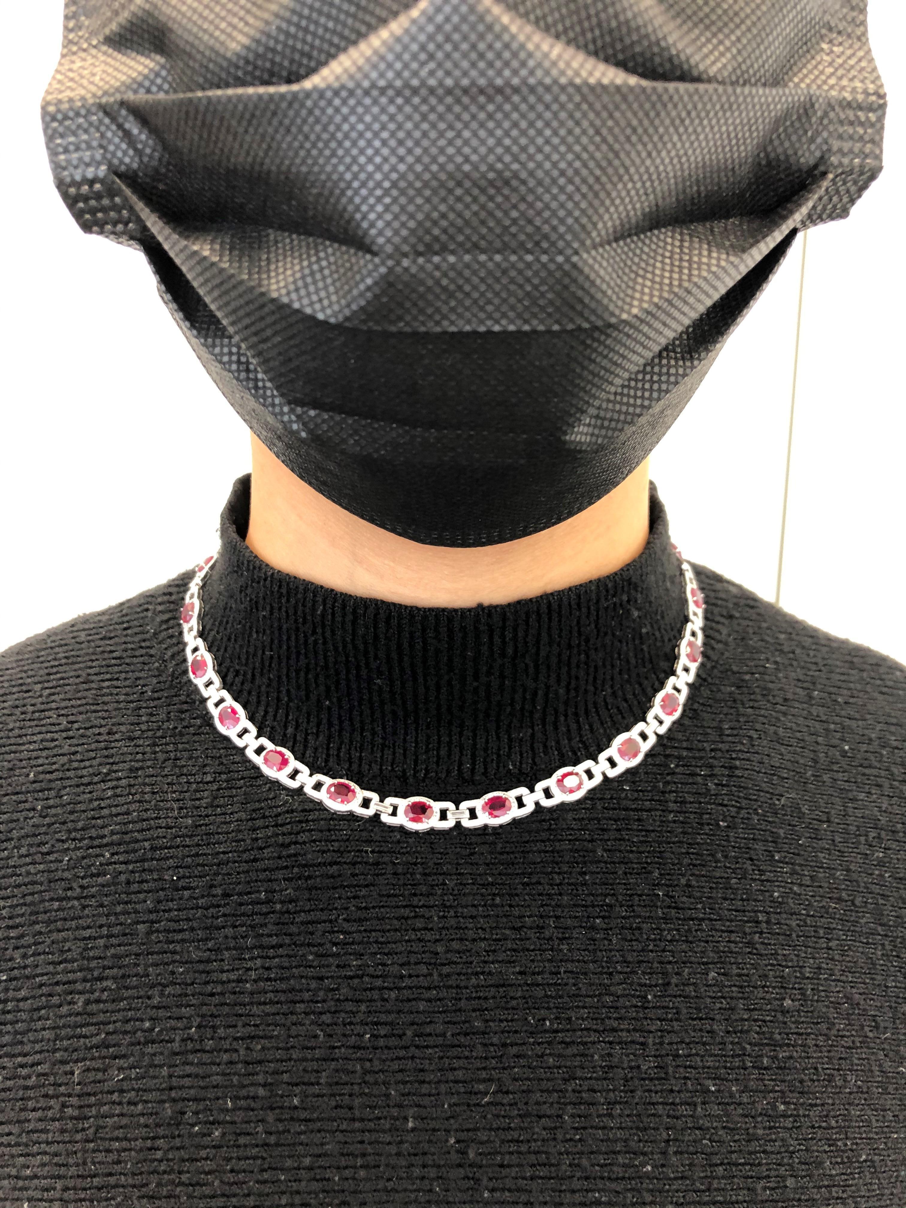 Women's or Men's Ruby and Diamond Necklace in Platinum 950 For Sale