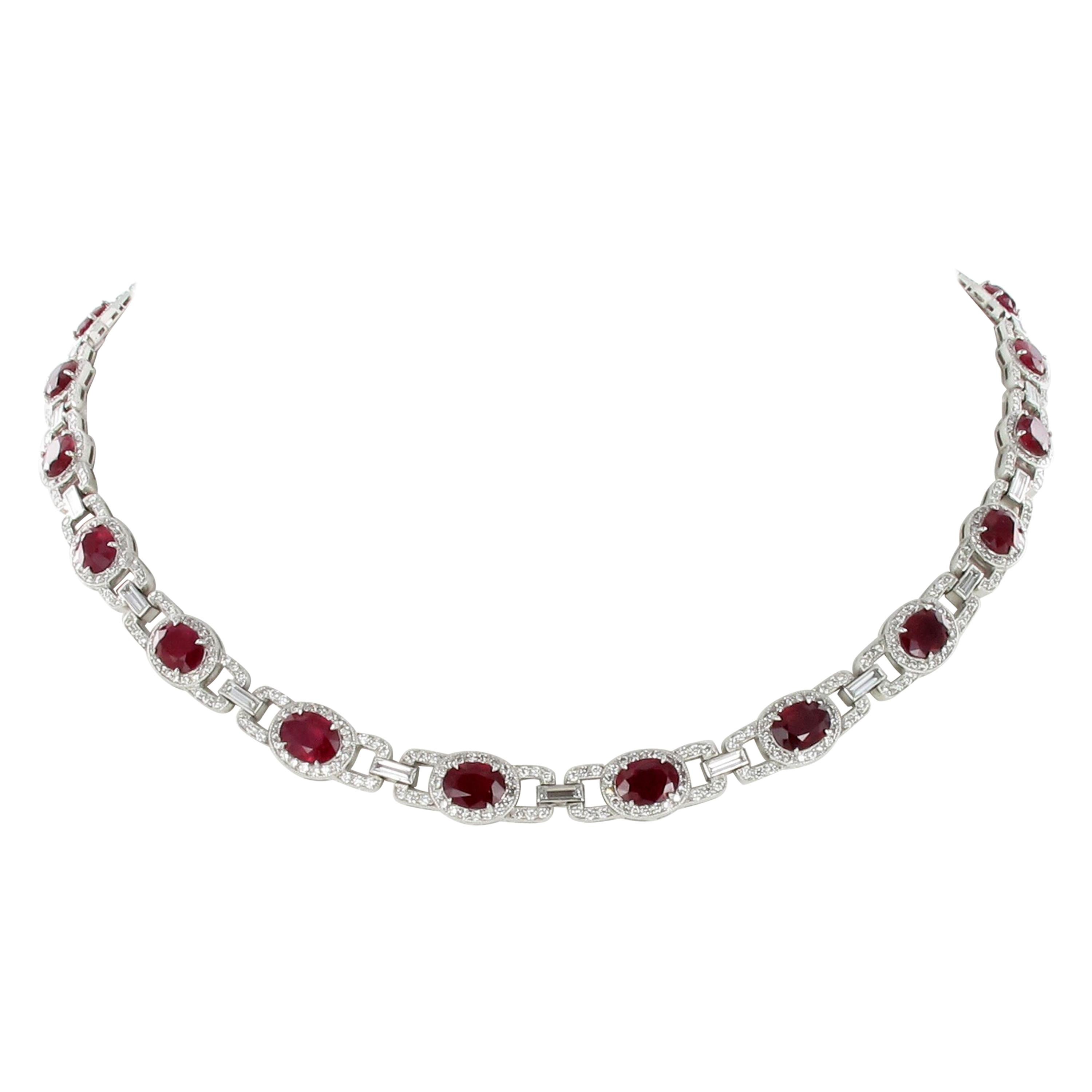 Ruby and Diamond Necklace in Platinum 950 For Sale