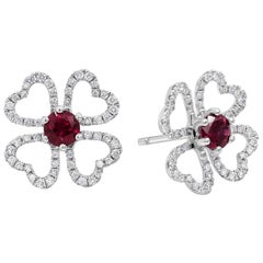 Roman Malakov,  Ruby and Diamond Open-Work Flower Earrings