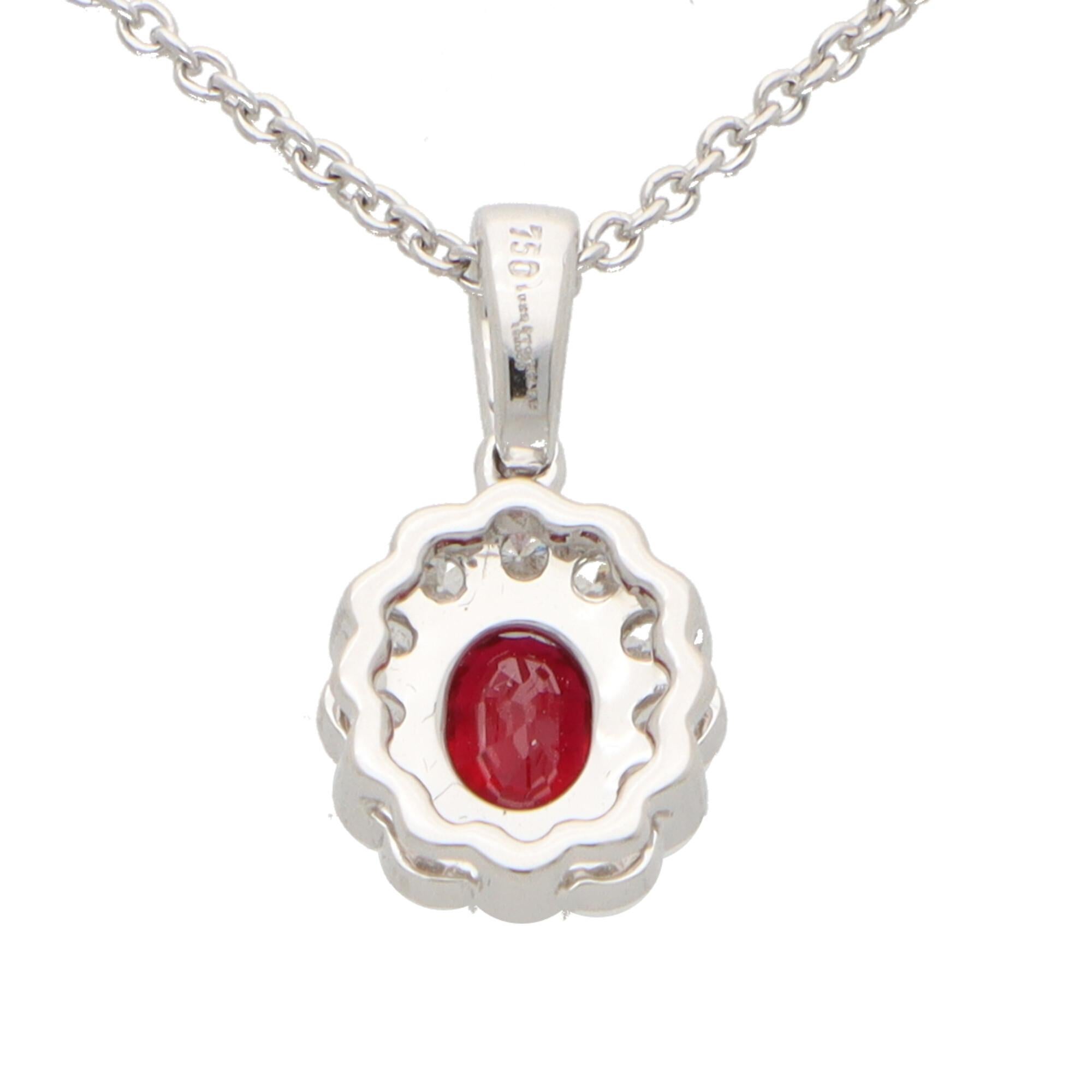 Oval Cut Ruby and Diamond Oval Pendant Set in 18k White Gold For Sale