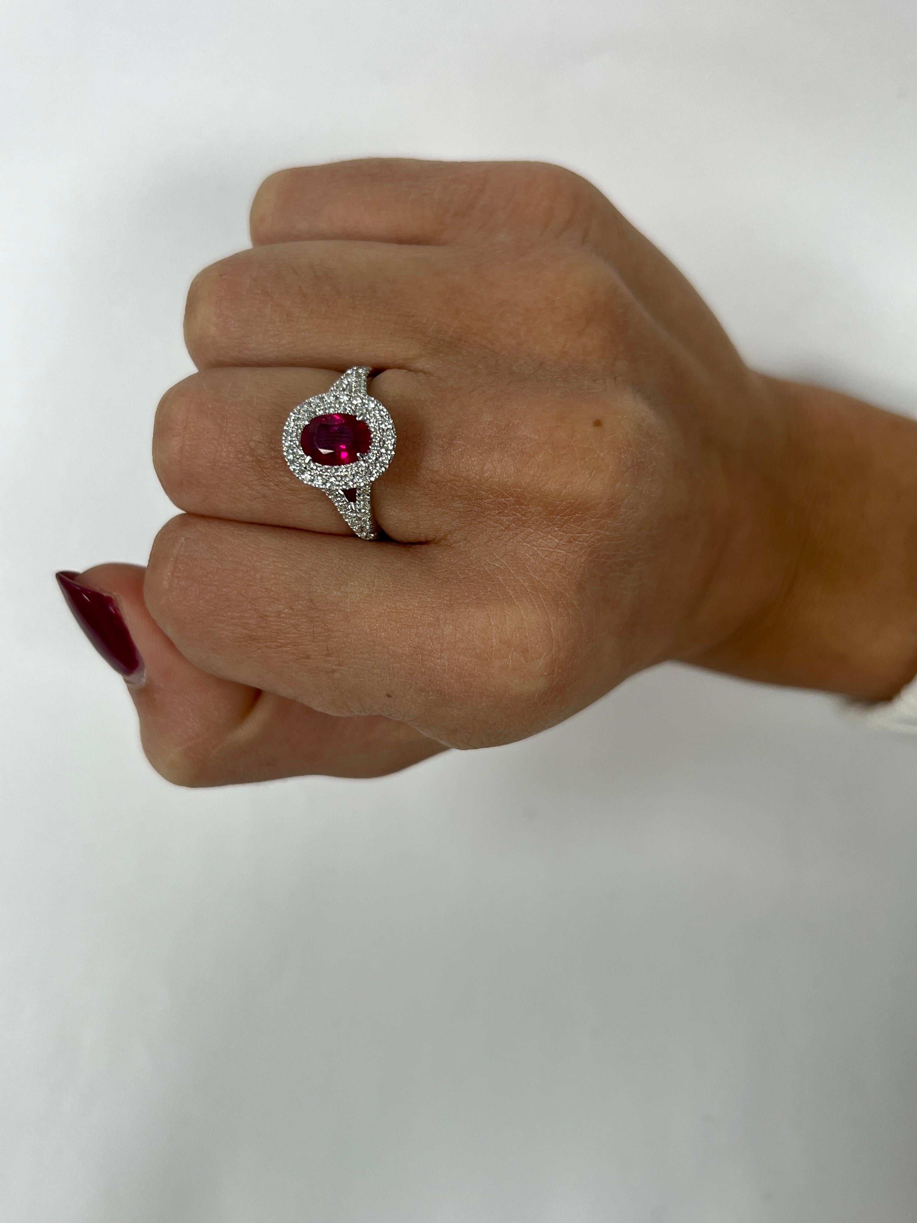 Modern Ruby and Diamond Oval Ring For Sale