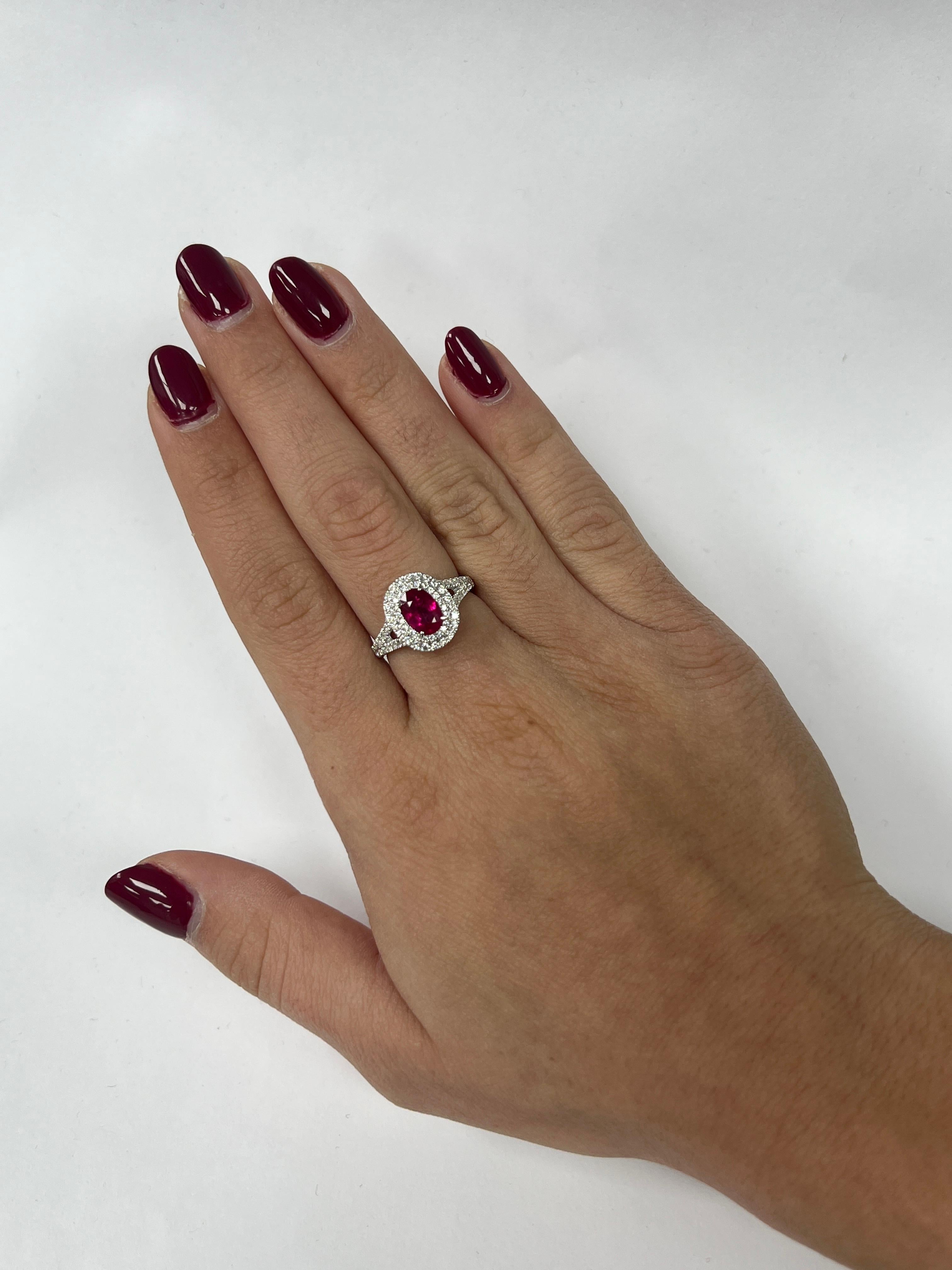 Brilliant Cut Ruby and Diamond Oval Ring For Sale