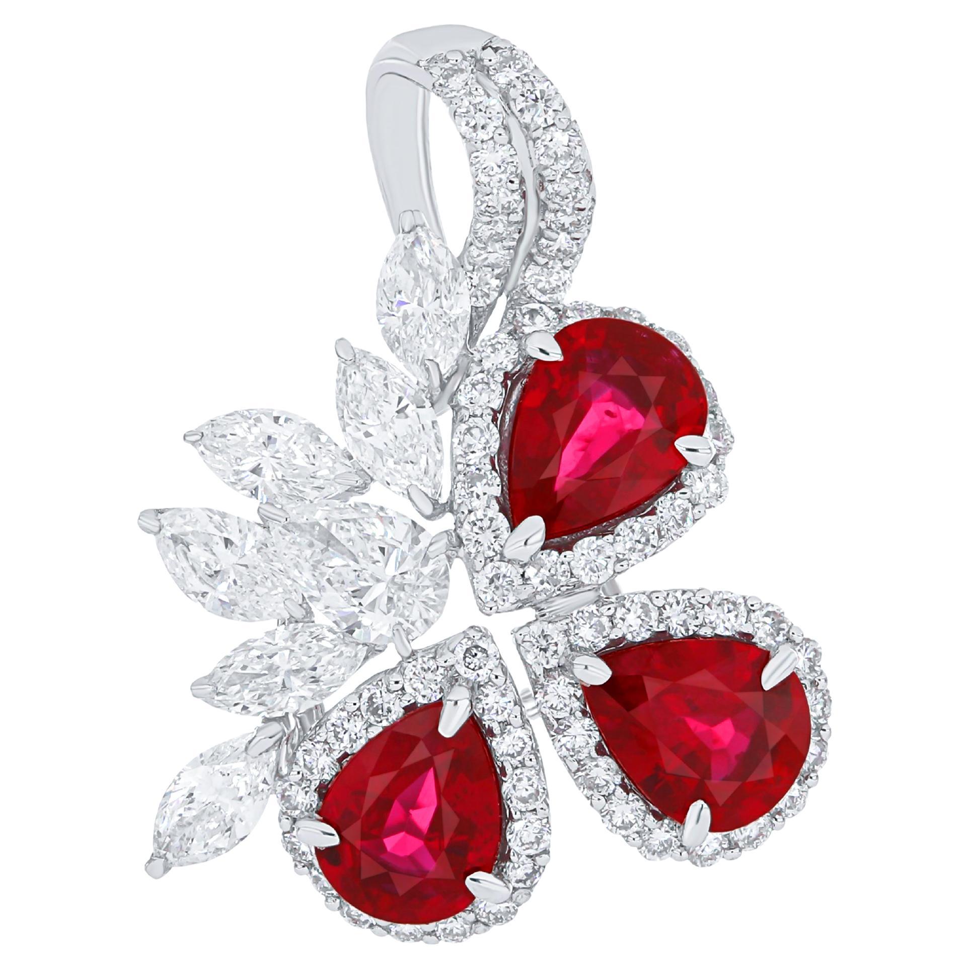 Ruby And Diamond Pendant 18 Karat White Gold handcraft jewelry Pendant For Gift For Sale