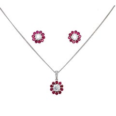 Ruby and diamond pendant art deco 18k white gold