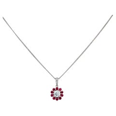 Ruby and diamond pendant art deco 18k white gold 