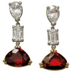 Ruby and Diamond Pendant Earrings in Platinum and Gold