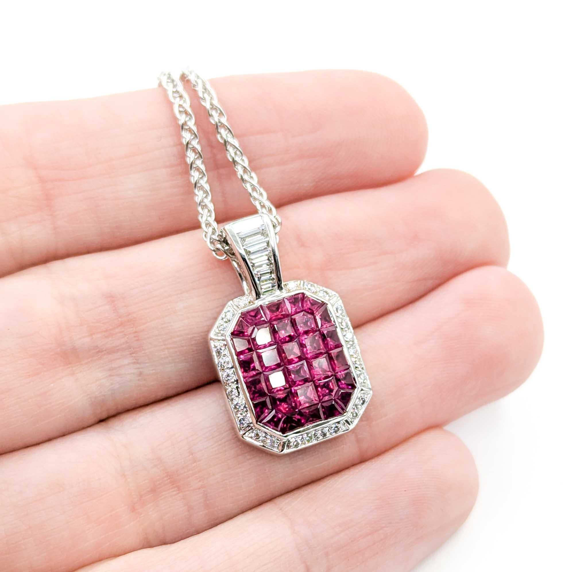 Women's Ruby and Diamond Pendant in 18k White Gold For Sale