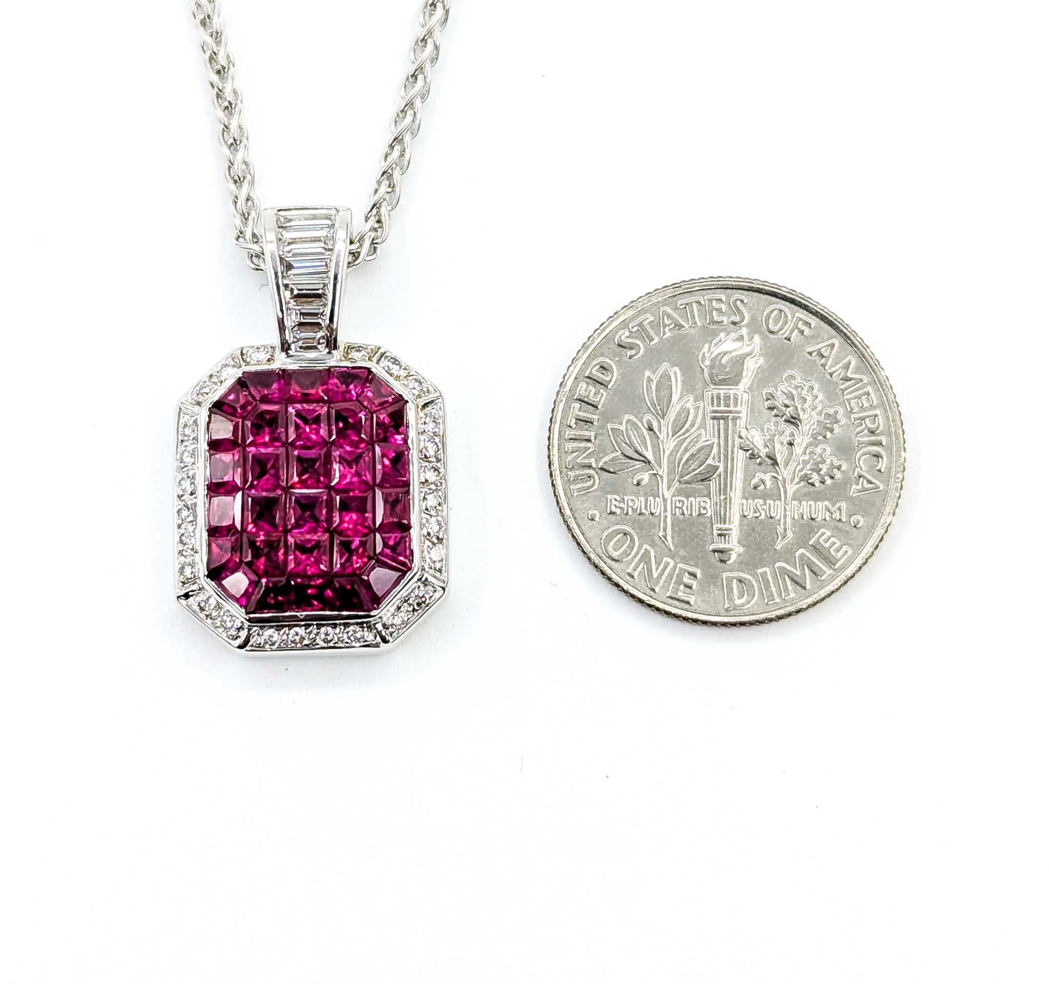 Ruby and Diamond Pendant in 18k White Gold For Sale 1