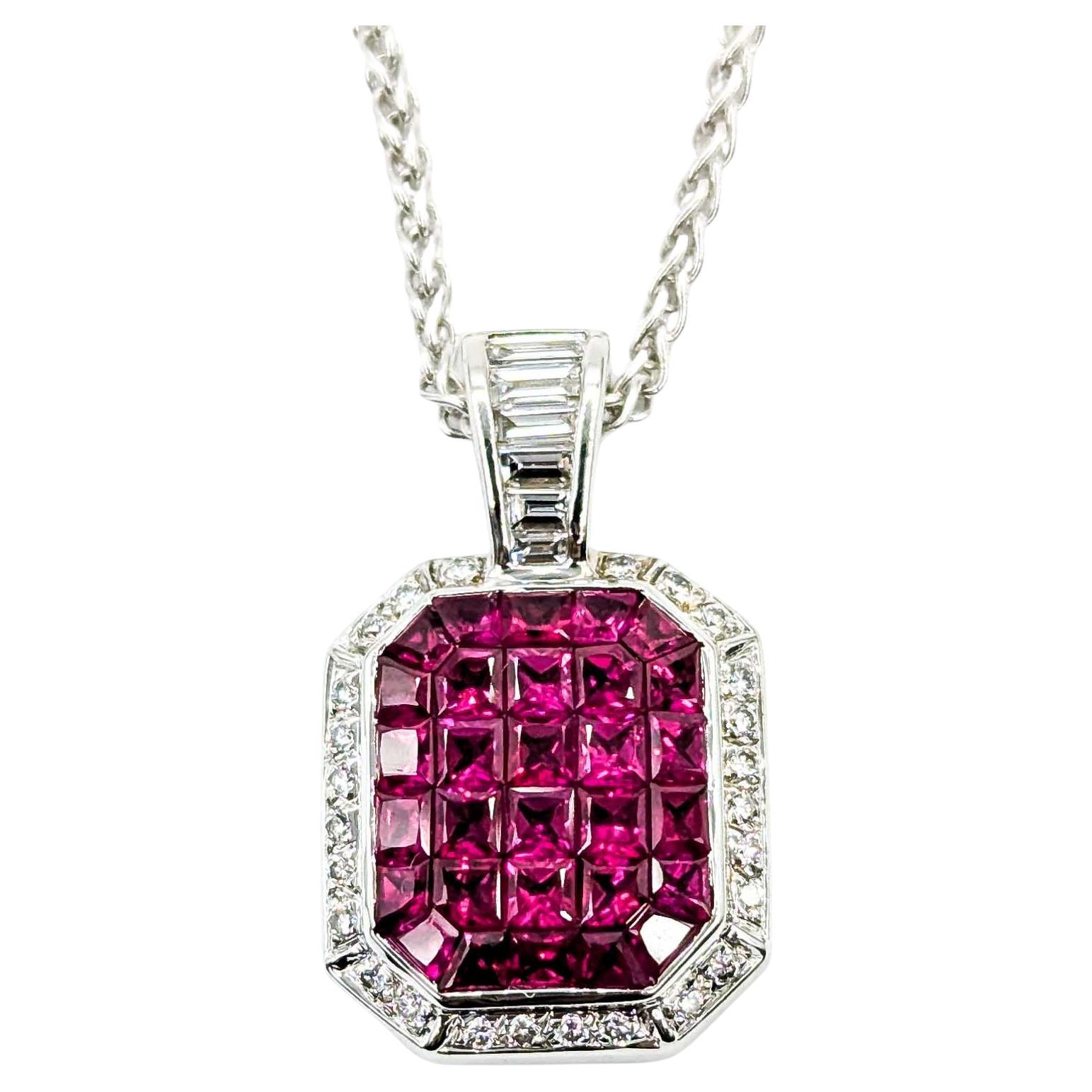 Ruby and Diamond Pendant in 18k White Gold For Sale