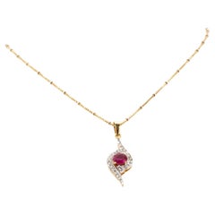 Ruby and Diamond Pendant in 18K Yellow Gold Necklace