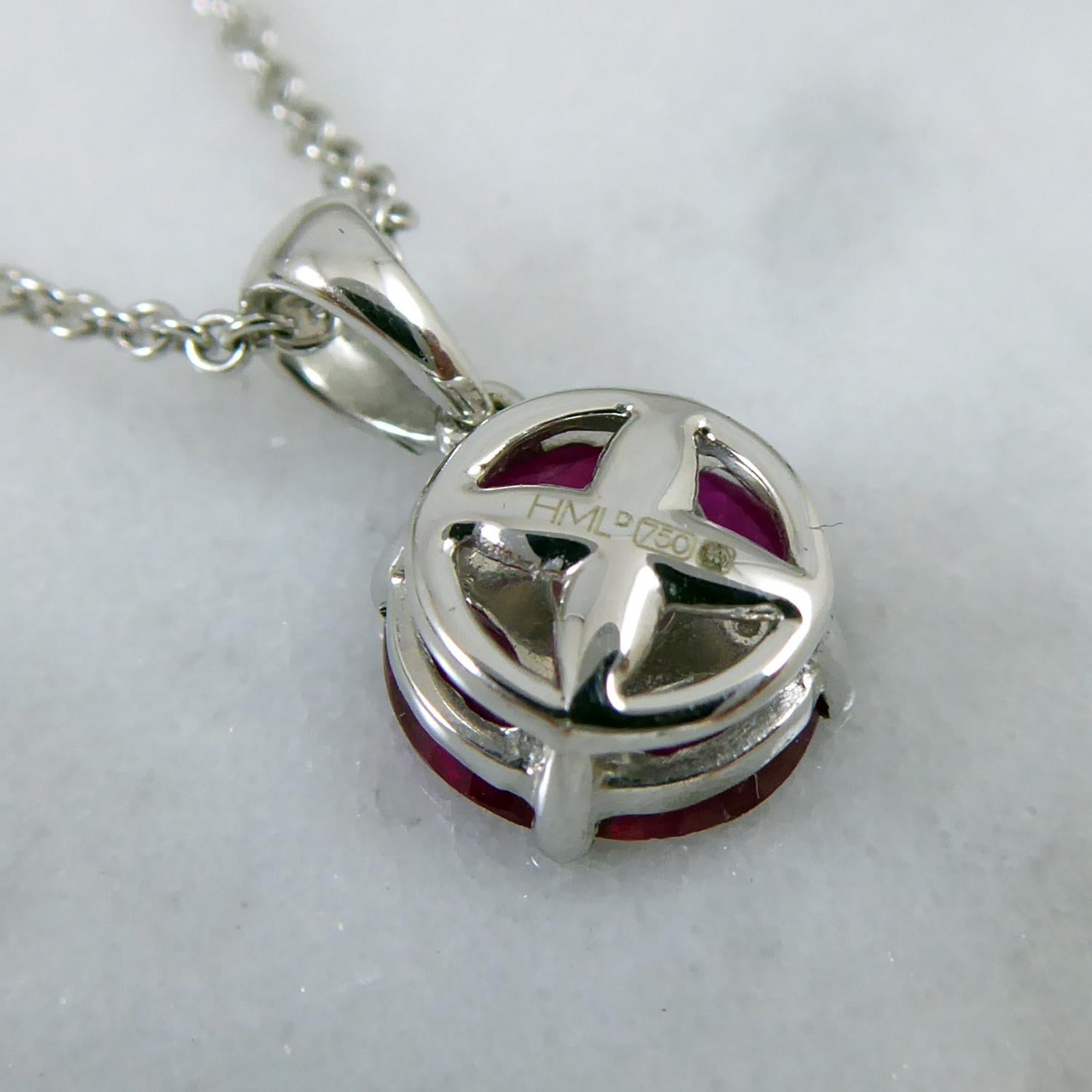 Women's Ruby and Diamond Pendant in White Gold on White Gold Chain