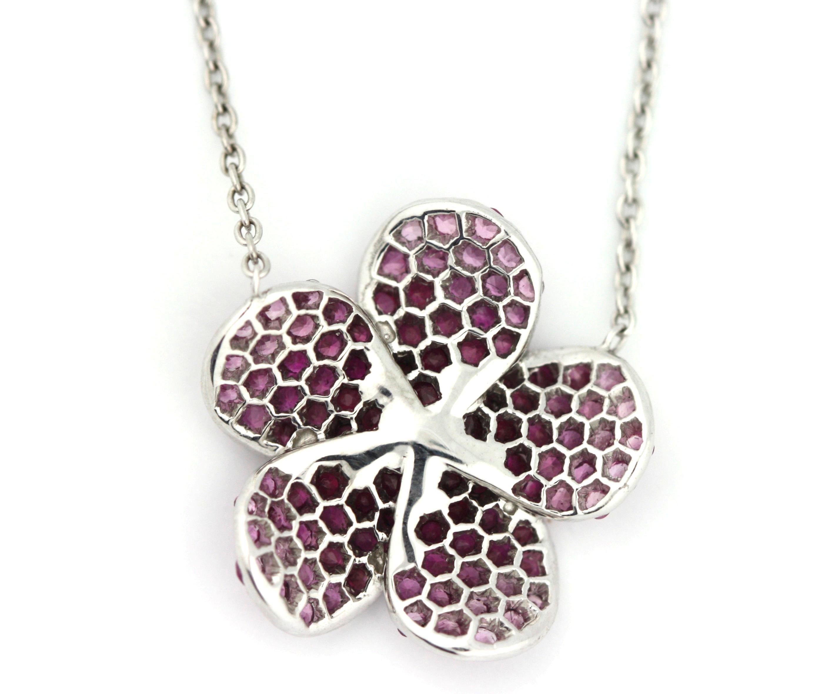 Round Cut Ruby and Diamond Pendant-Necklace For Sale