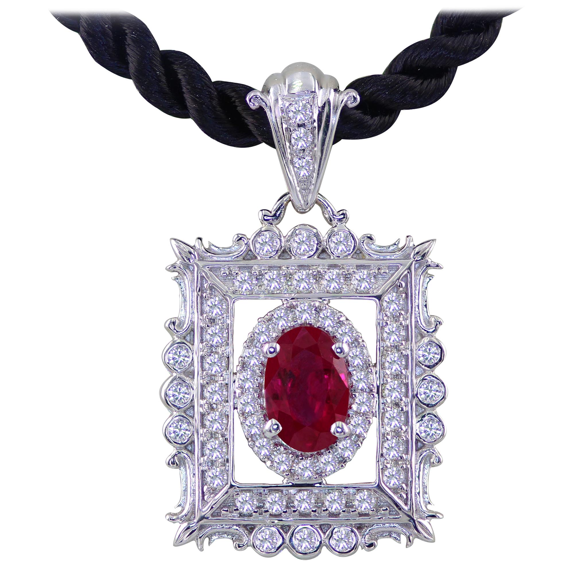 Ruby and Diamond White Gold Pendant  For Sale