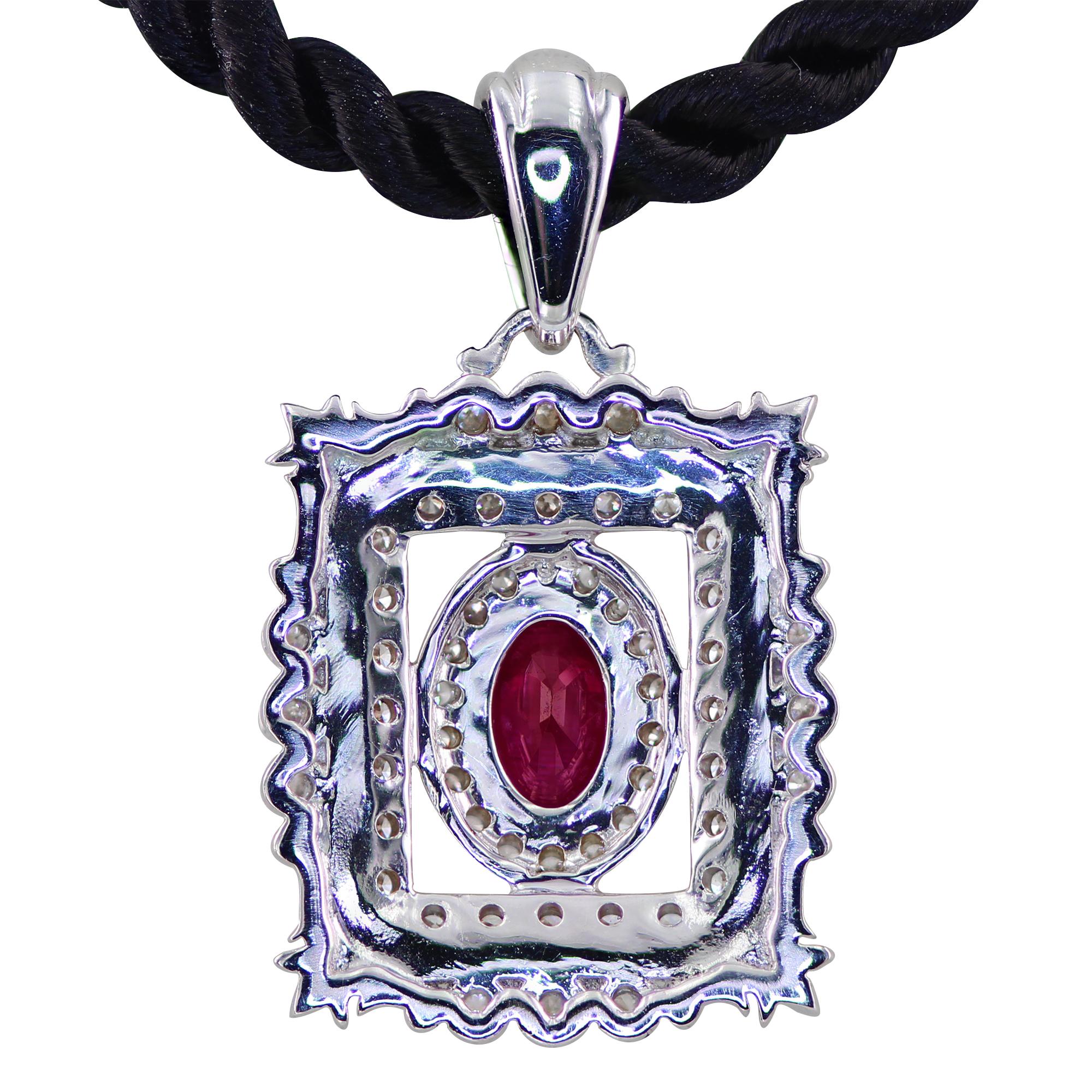 Modern Ruby and Diamond White Gold Pendant  For Sale