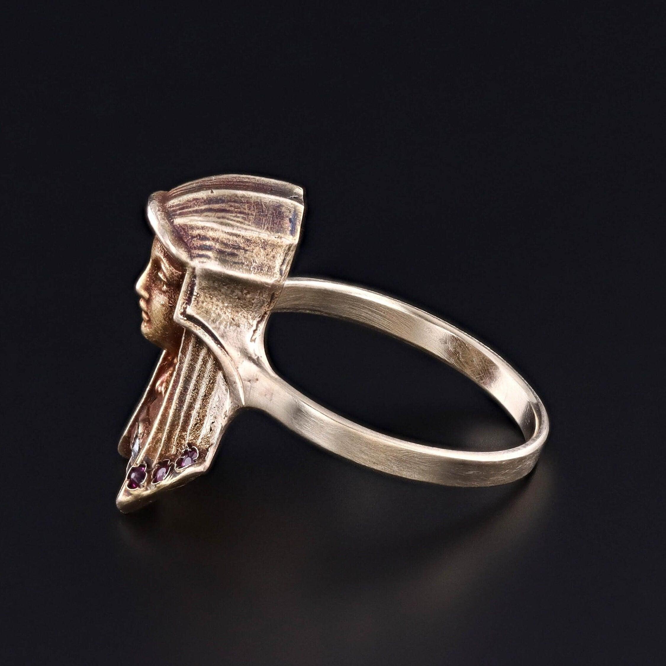 Old European Cut Ruby and Diamond Pharaoh Ring of 14k Gold For Sale