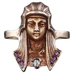 Anillo Faraón de Oro de 14k con Rubíes y Diamantes