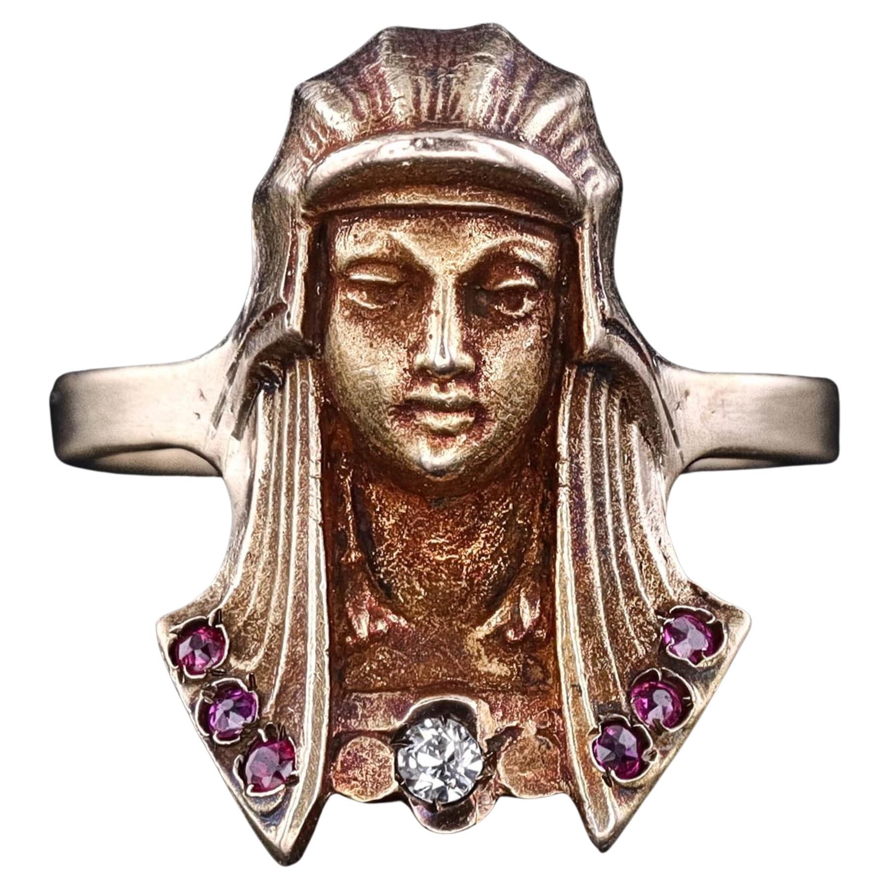 Bague pharaon en or 14k avec rubis et diamants