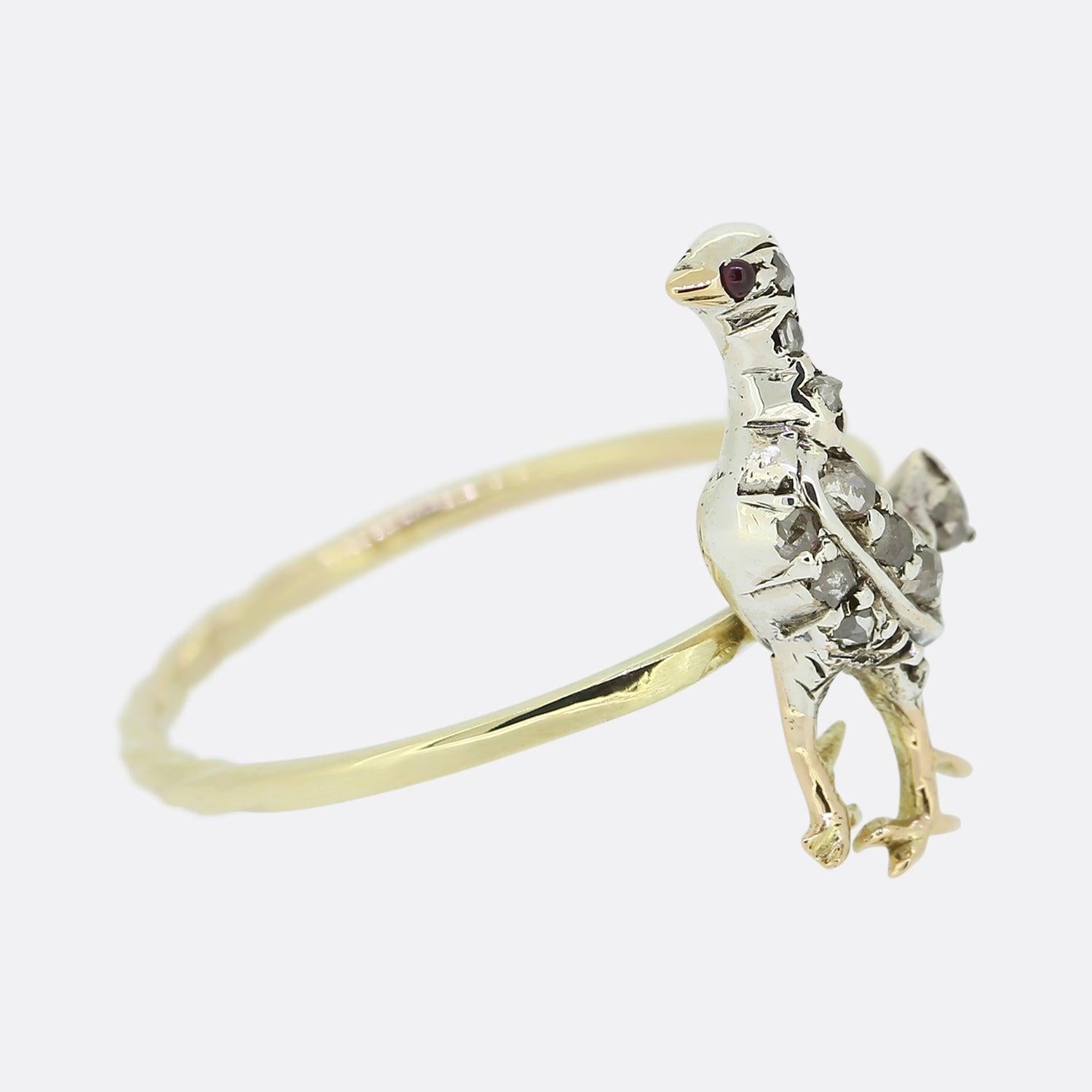Victorian Ruby and Diamond Pheasant Bird Ring For Sale