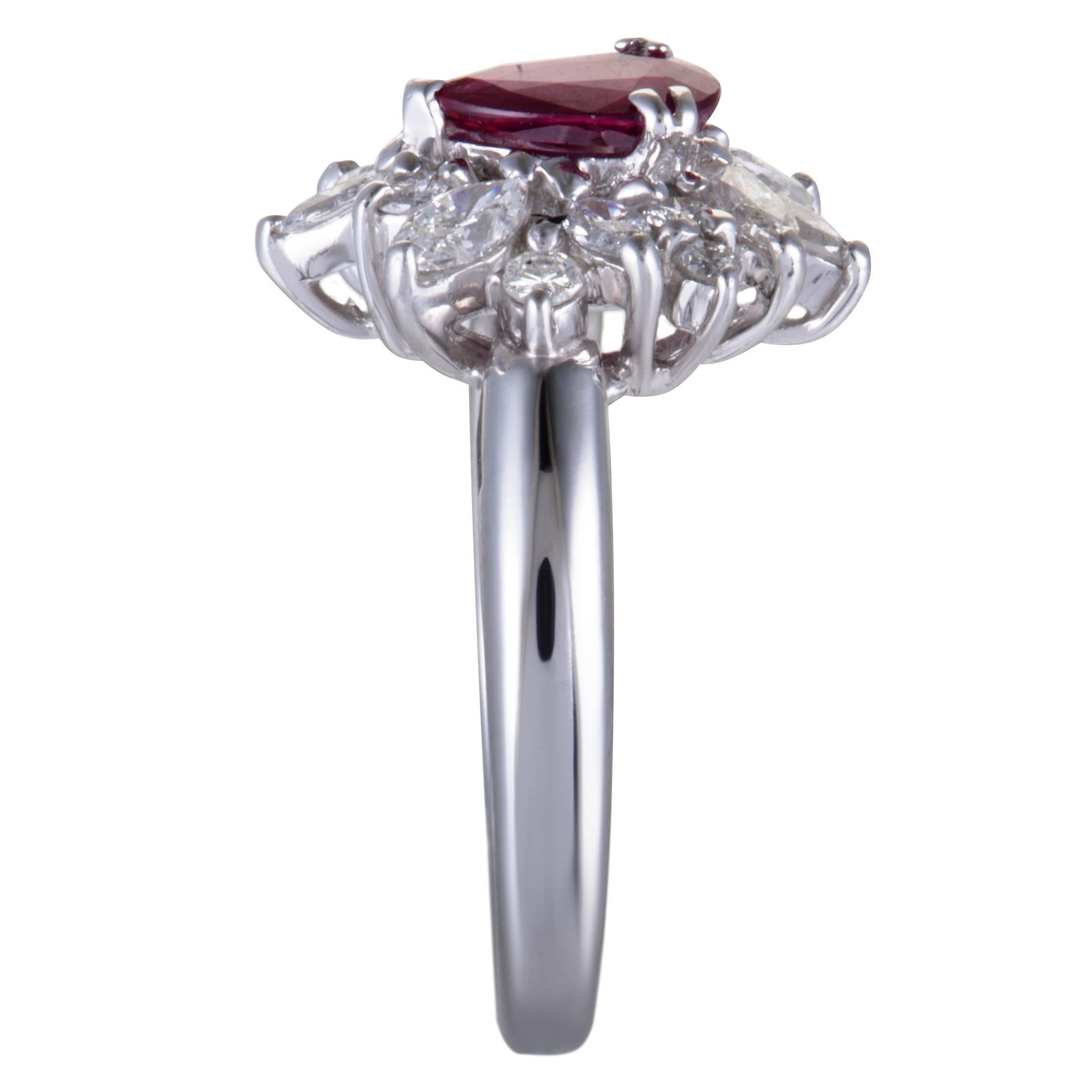 Pear Cut Ruby and Diamond Platinum Cocktail Ring