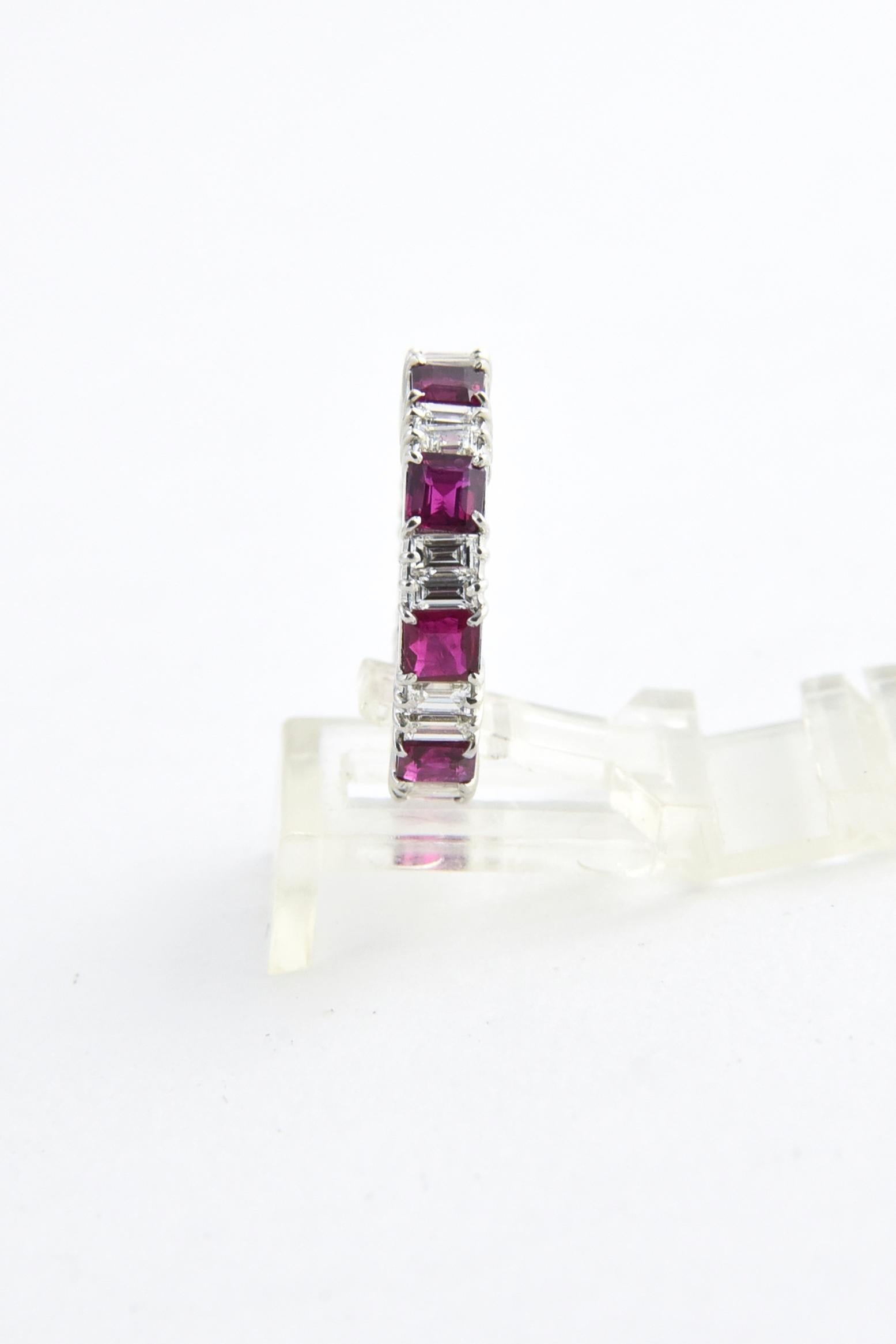 Ruby and Diamond Platinum Eternity Band Ring In Excellent Condition In Miami Beach, FL