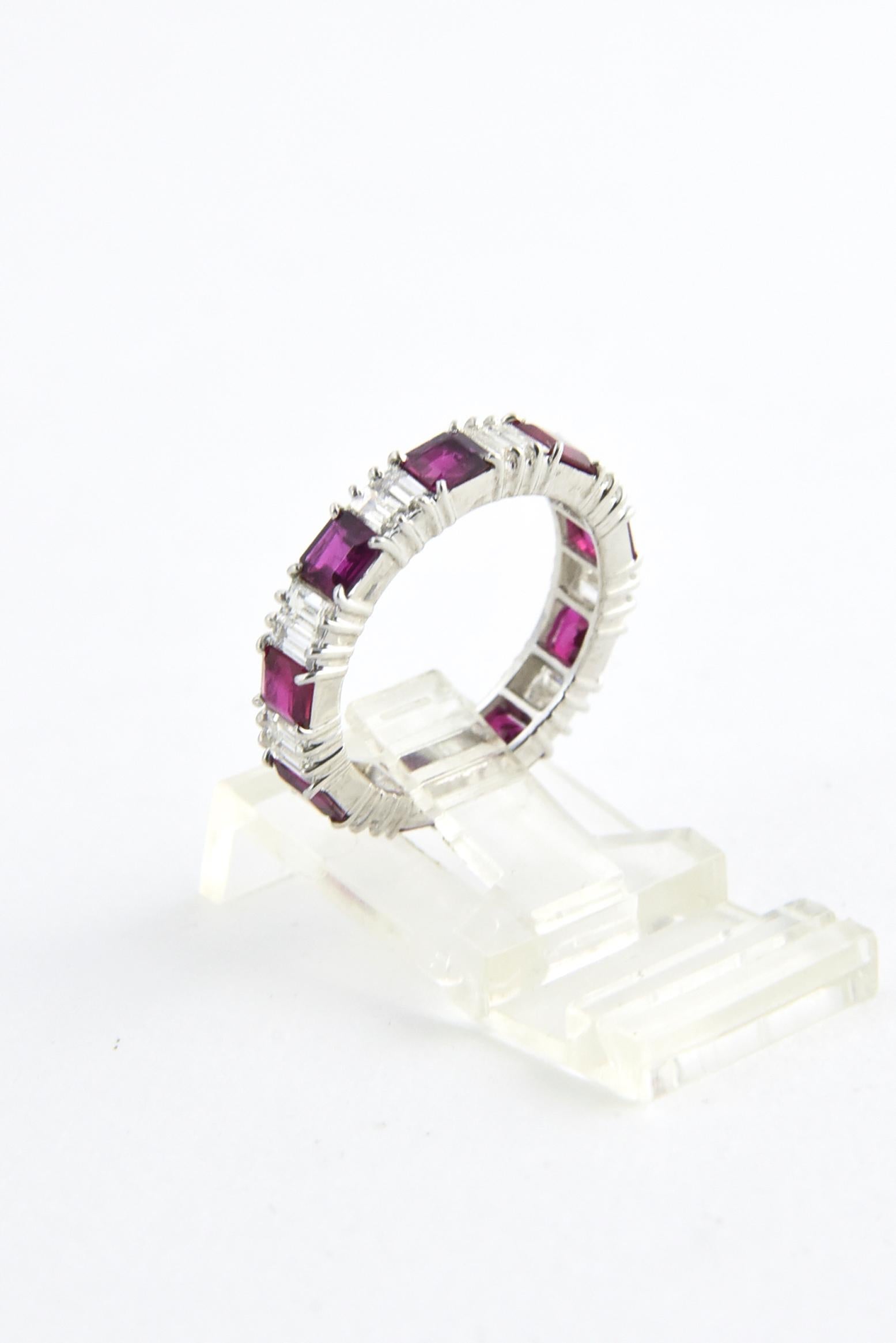 Women's or Men's Ruby and Diamond Platinum Eternity Band Ring
