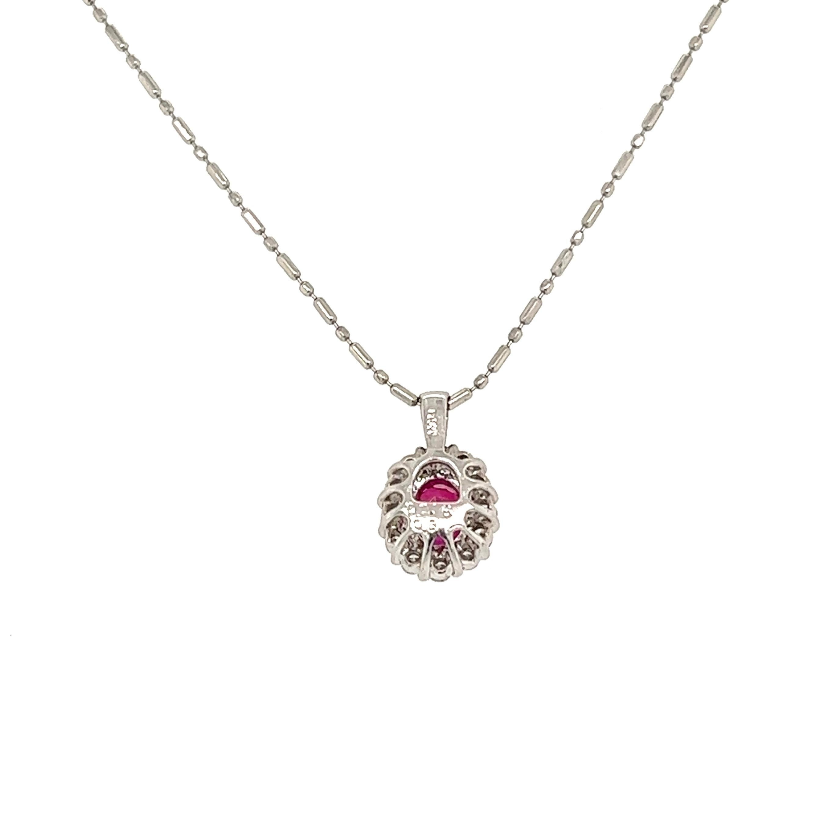 Mixed Cut Ruby and Diamond Platinum Link Chain Pendant Necklace For Sale
