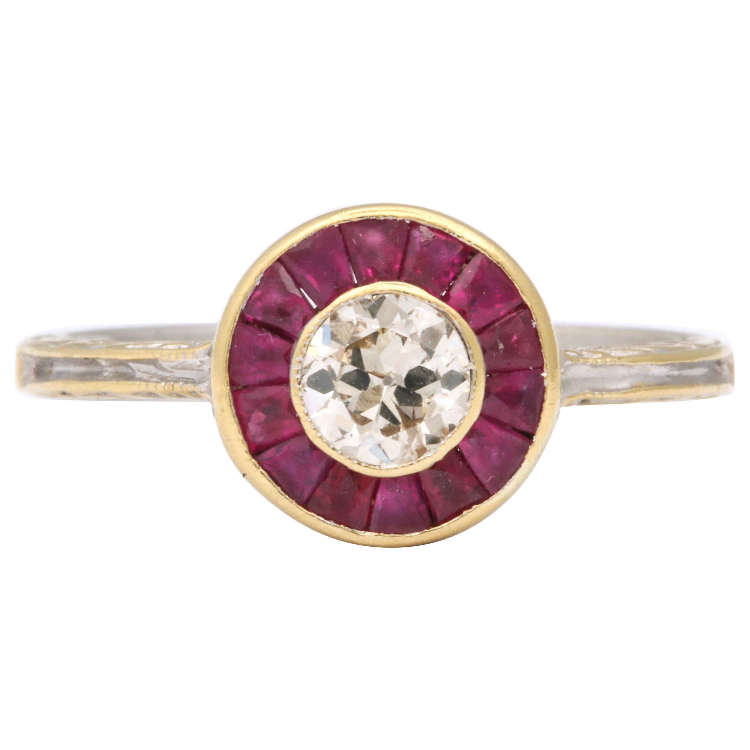 AntiqueInspired Diamond and Ruby Target Ring at 1stDibs antique
