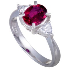 Ruby and Diamond Platinum Three-Stone Ring